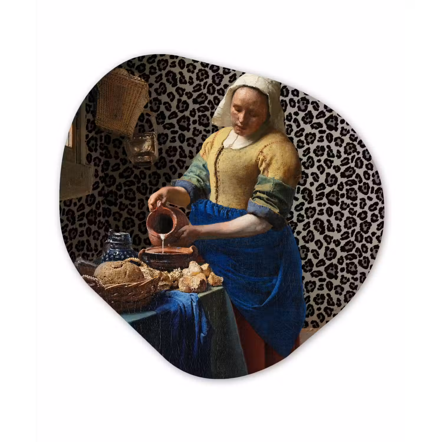 Melkmeisje - Kunst - Panterprint - Vermeer - Schilderij - Oude meesters Wandcirkel Organisch Forex 3mm klein -3d