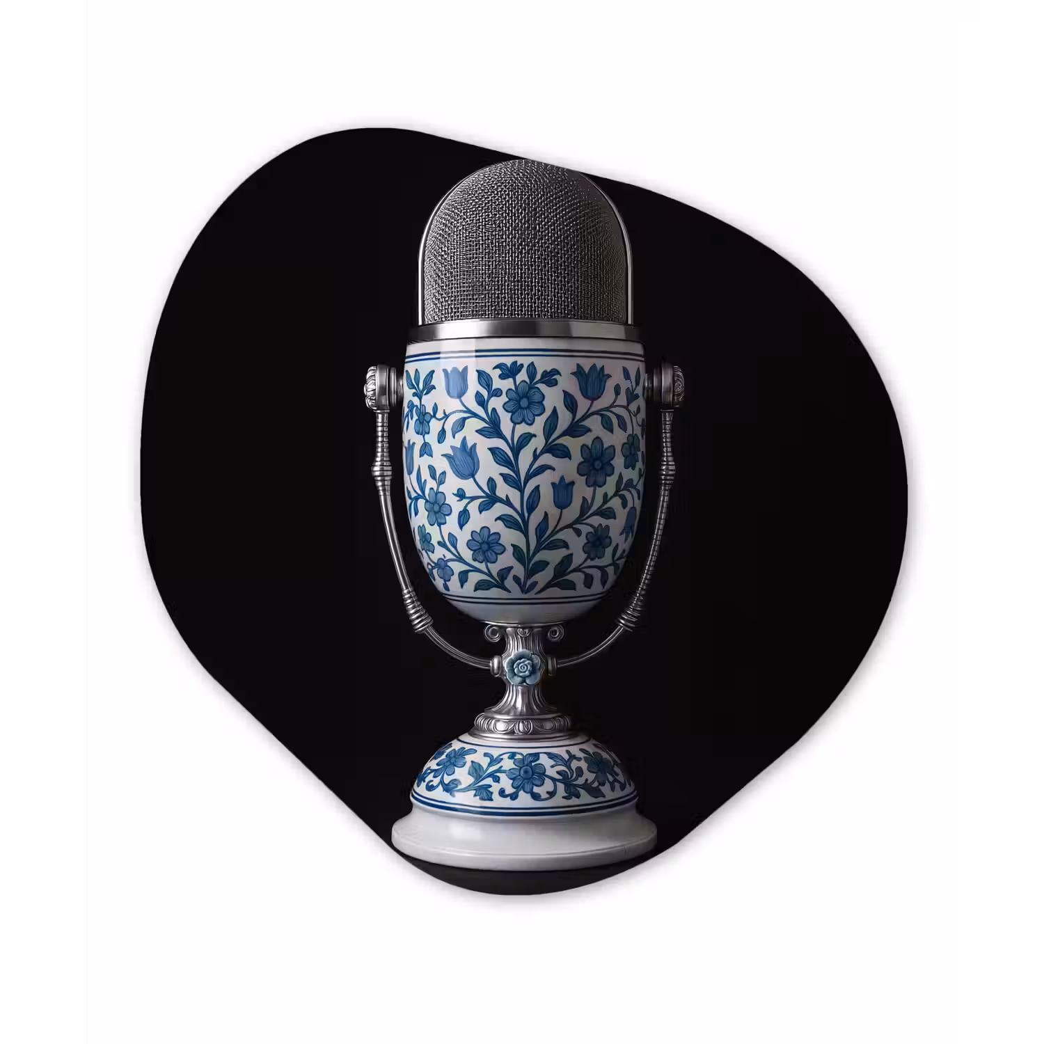 Microfoon - Delfts blauw - Muziek Wandcirkel Organisch Forex 3mm klein -3d