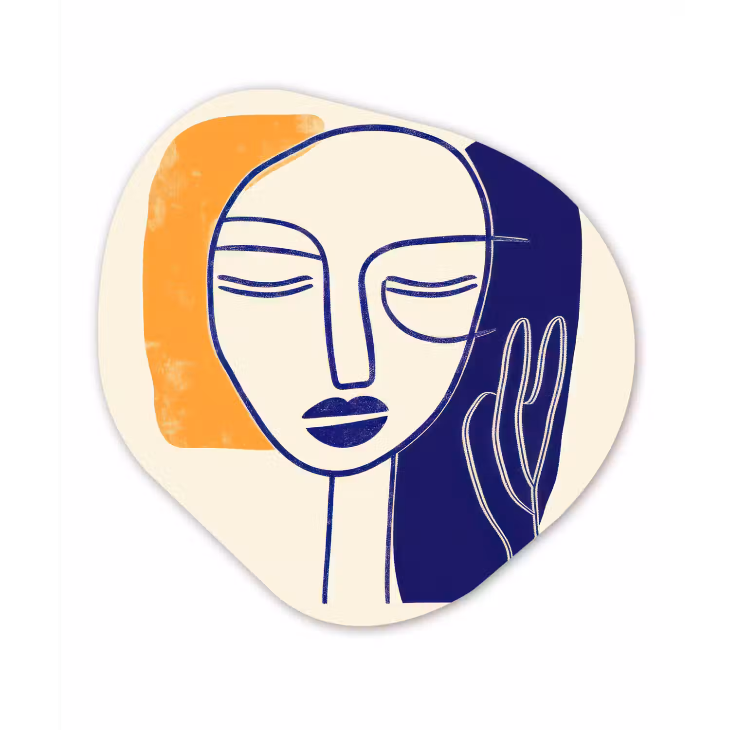 Minimalistisch - Gezicht - Hand - Oranje - Blauw Wandcirkel Organisch Forex 3mm klein -3d