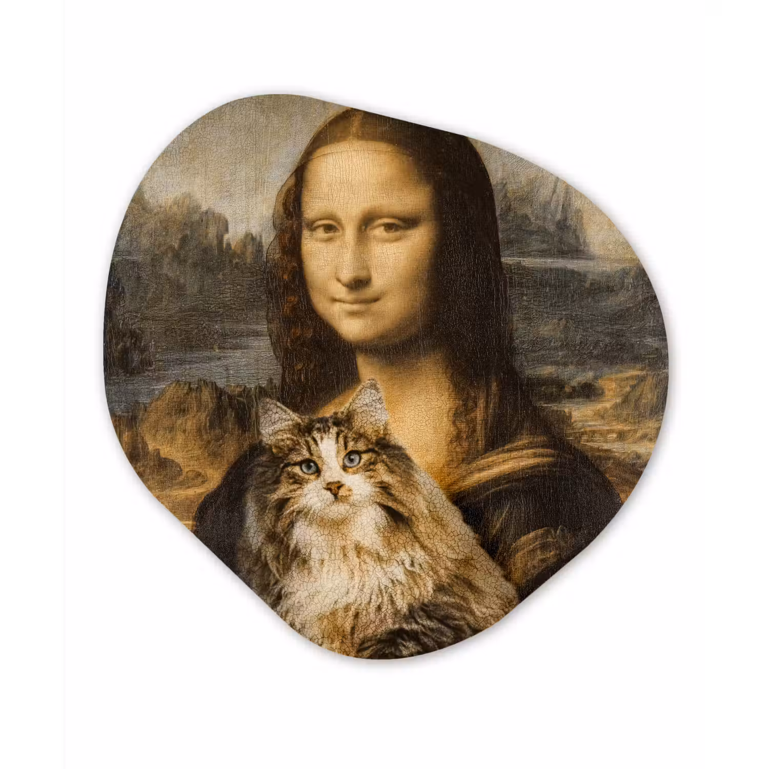 Mona Lisa - Kat - Leonardo da Vinci - Vintage - Kunstwerk - Oude meesters - Schilderij Wandcirkel Organisch Forex 3mm klein -3d