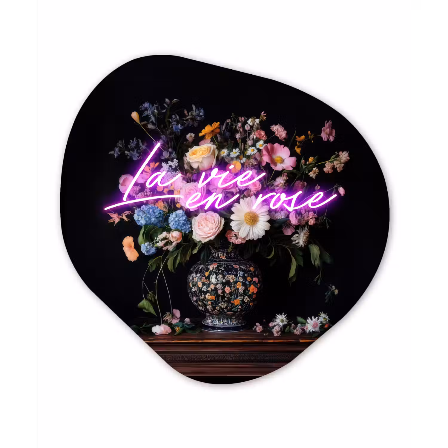 Neon - Vaas - Bloemen Wandcirkel Organisch Forex 3mm klein -3d