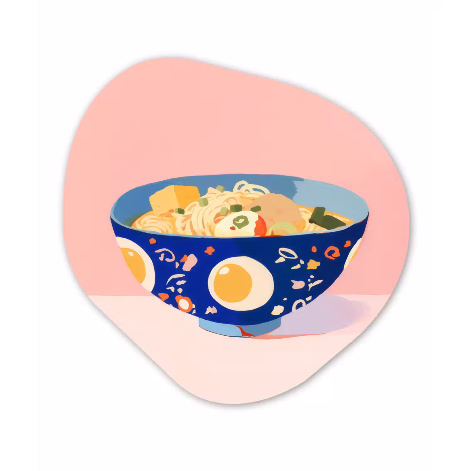 Noodles - Kom - Blauw - Illustratie Wandcirkel Organisch Forex 3mm klein -3d