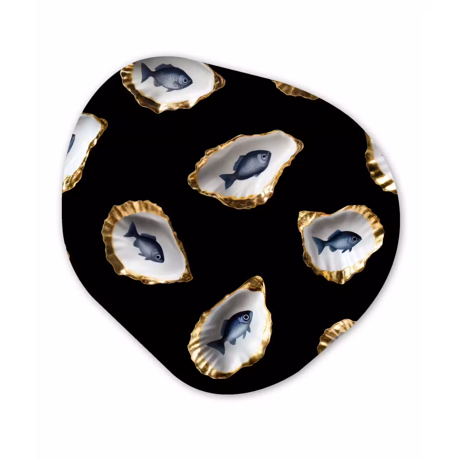 Oesters - Vissen - Blauw - Goud Wandcirkel Organisch Forex 3mm klein -3d