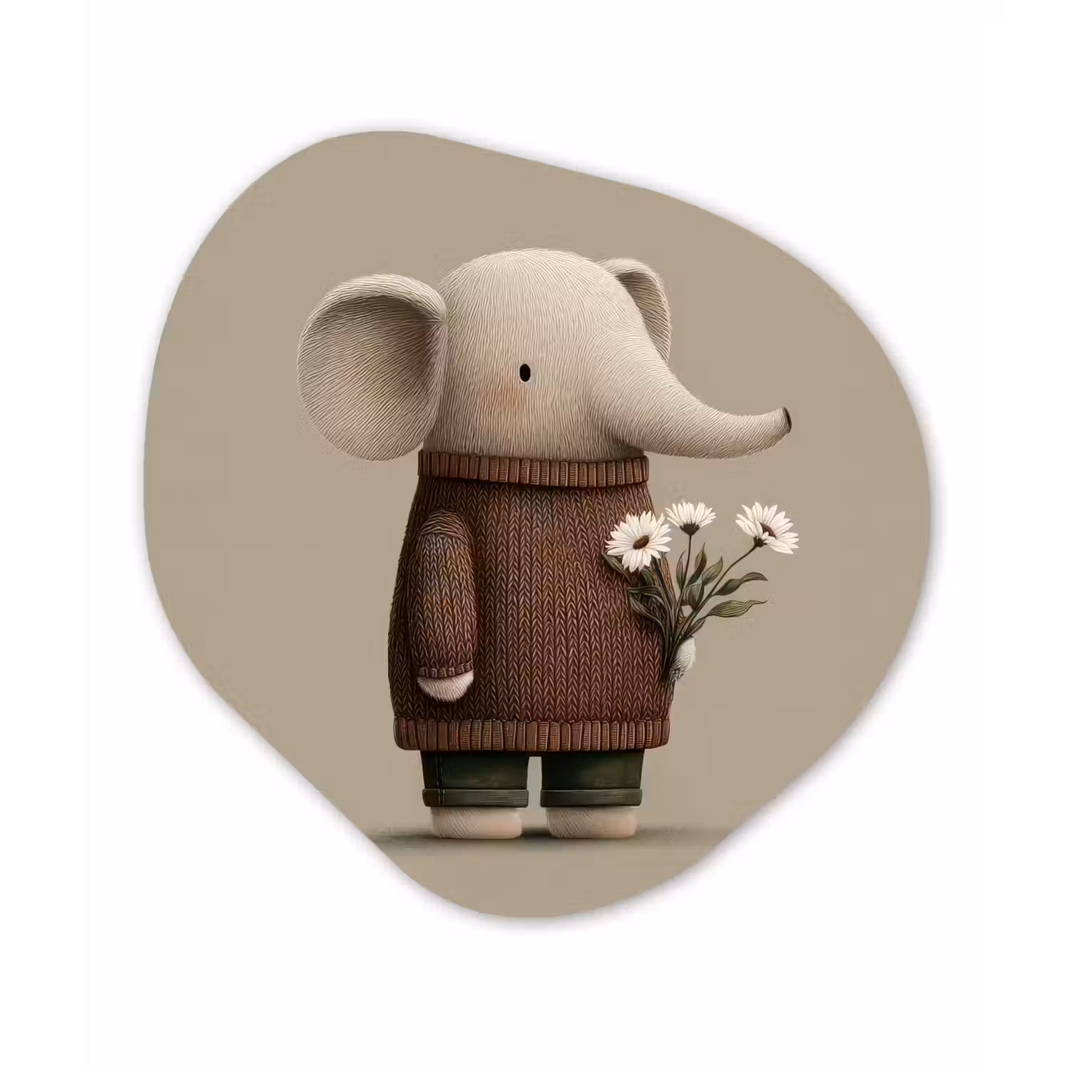 Olifant - Witte bloemen - Kindvriendelijk Wandcirkel Organisch Forex 3mm klein -3d