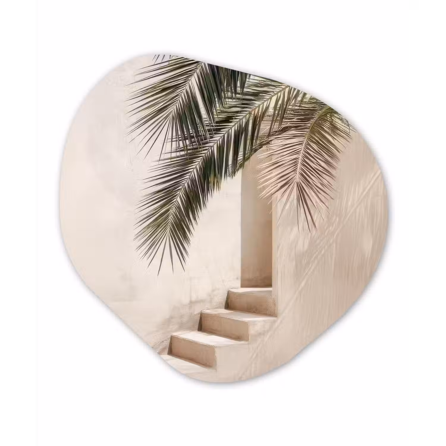 Palmboom - Schaduw - Trap - Beige Wandcirkel Organisch Forex 3mm klein -3d