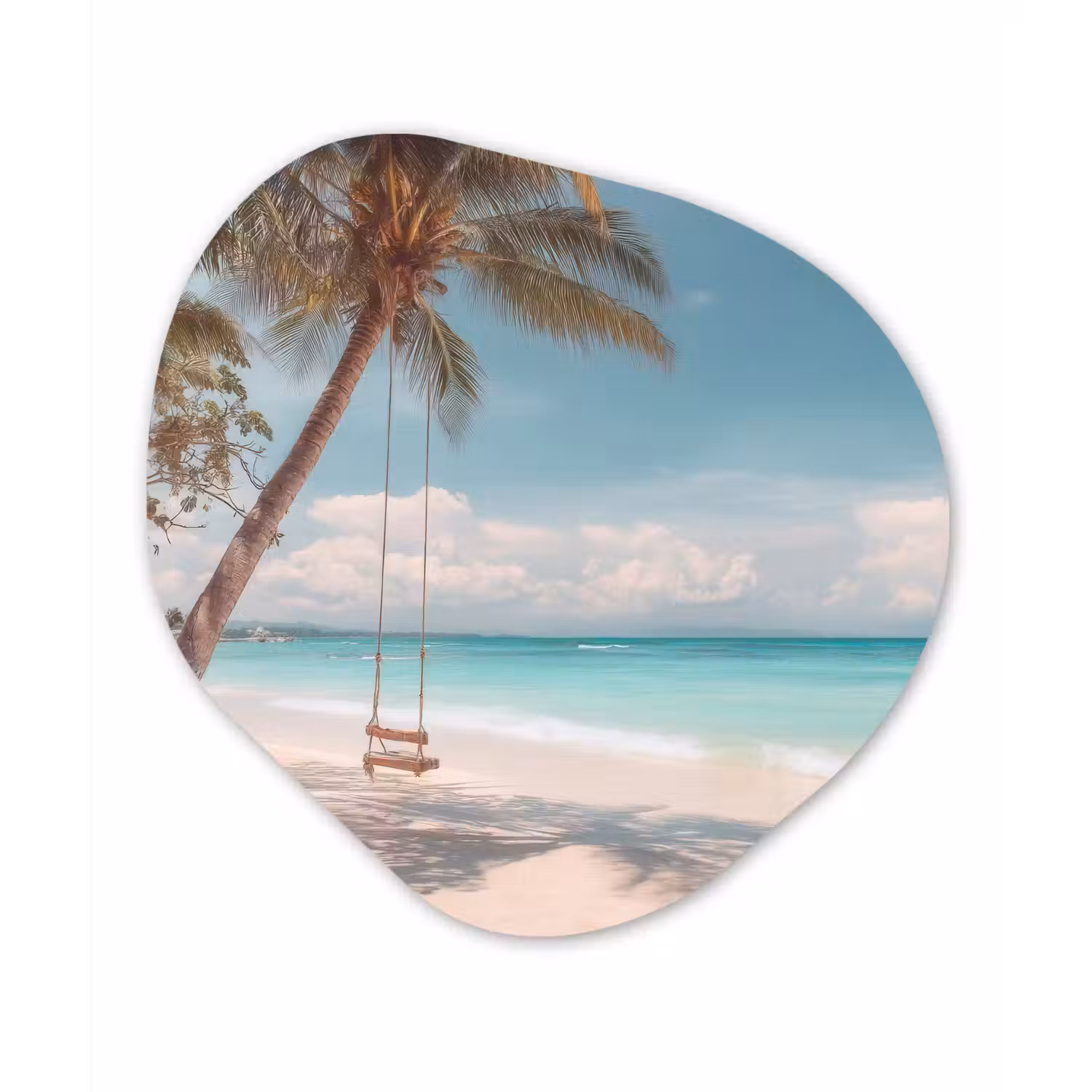 Palmboom - Schommel - Strand - Lucht Wandcirkel Organisch Forex 3mm klein -3d