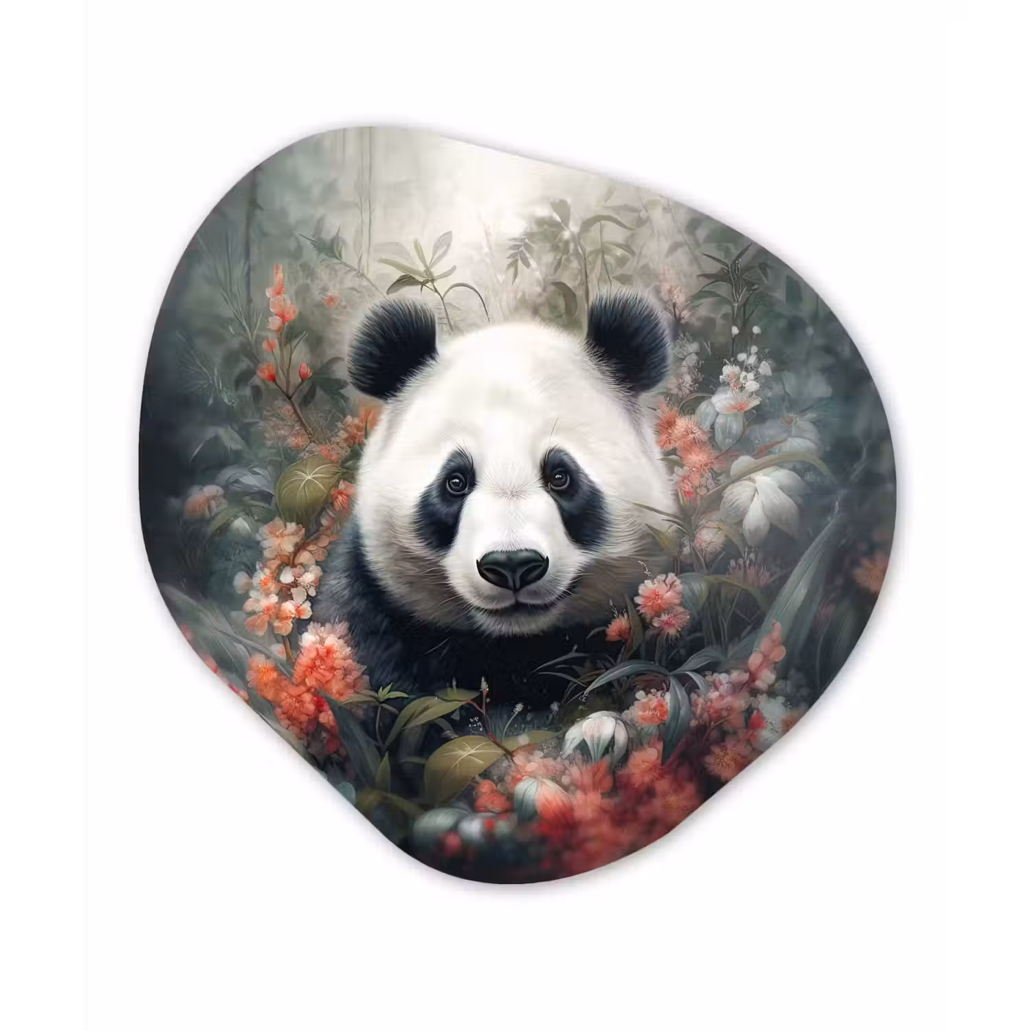 Panda - Wilde dieren - Bloemen - Natuur Wandcirkel Organisch Forex 3mm klein -3d