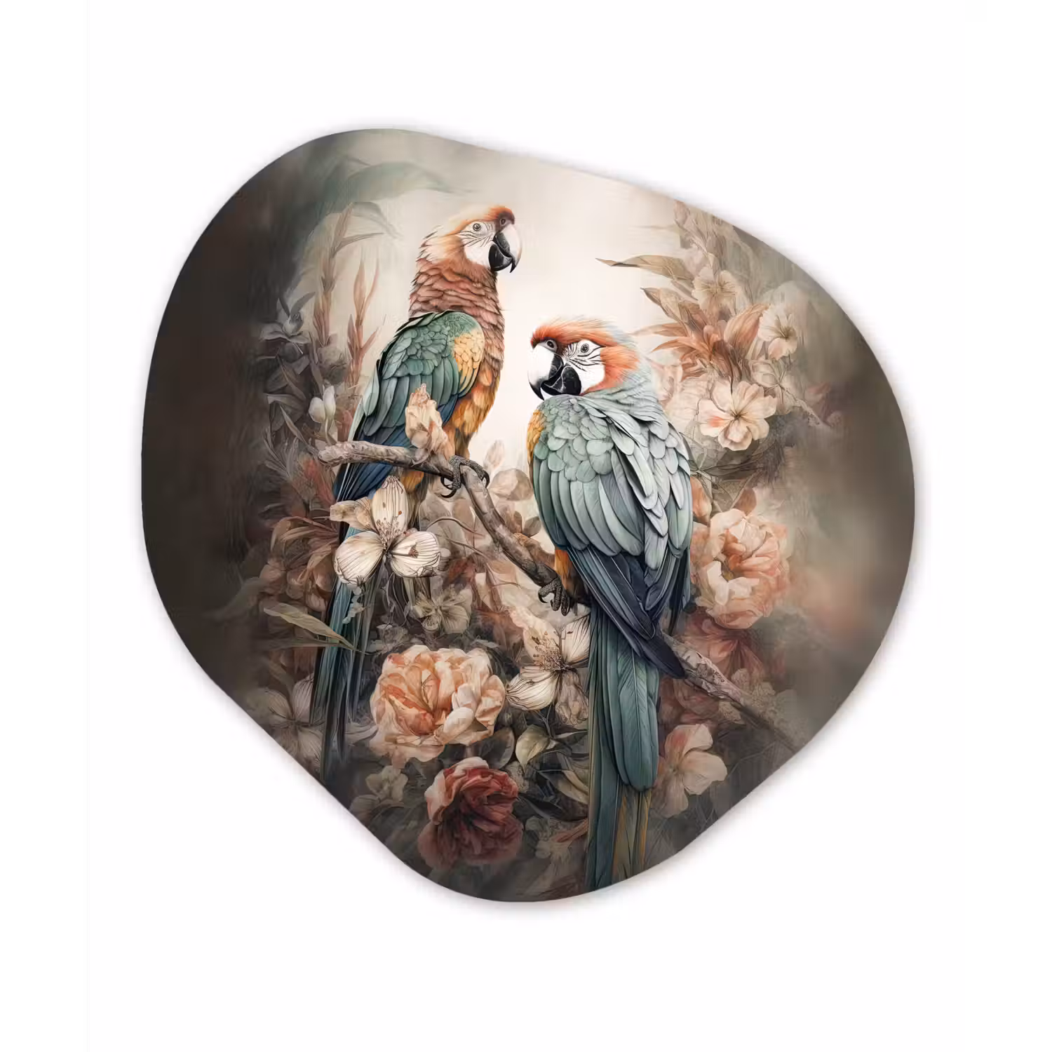 Papegaaien - Vogels - Natuur - Bloemen Wandcirkel Organisch Forex 3mm klein -3d