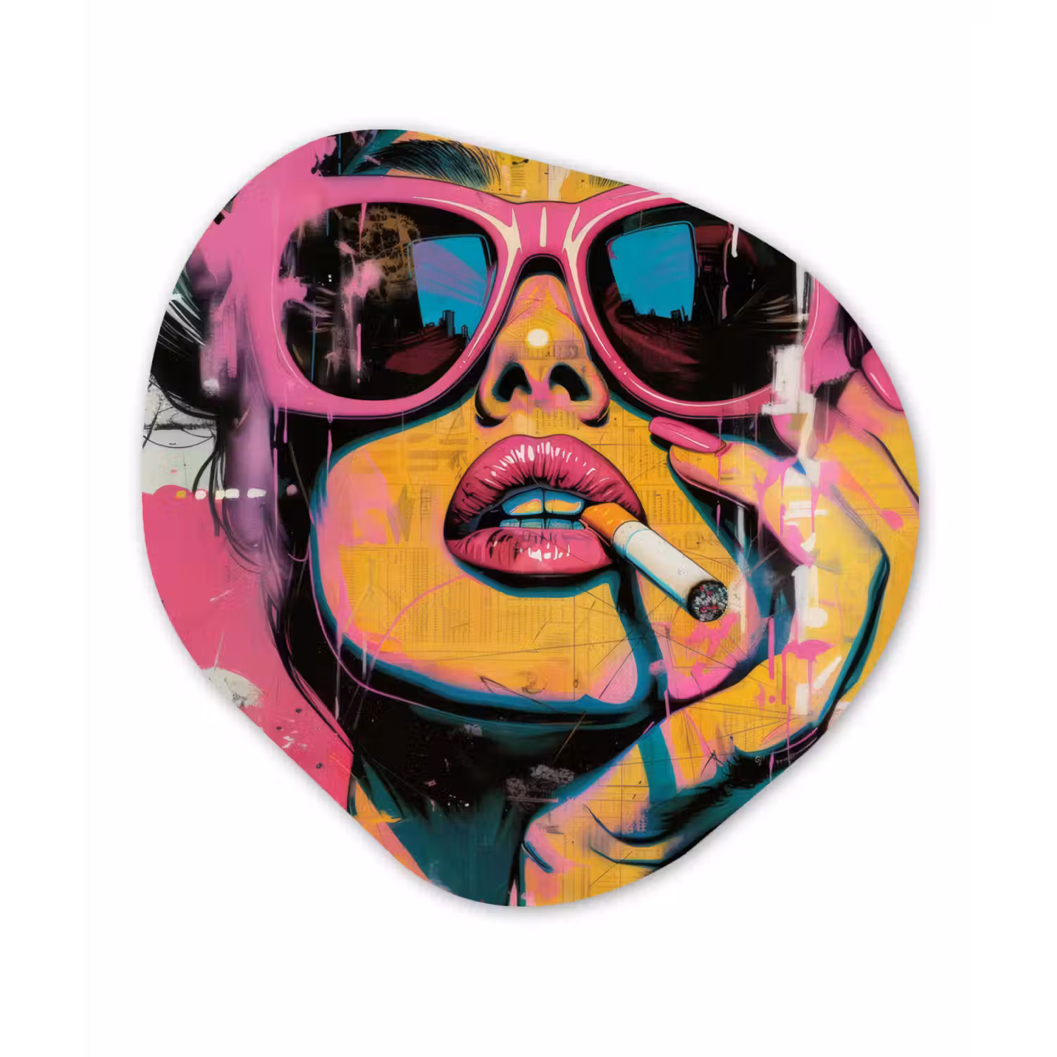 Portret - Vrouw - Abstract - Zonnebril Wandcirkel Organisch Forex 3mm klein -3d