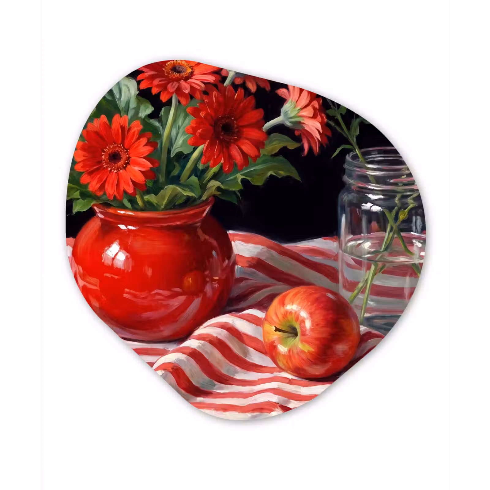 Organisch schilderij forex - Rode bloemen - Vaas - Rode bloemen - Vaas Wandcirkel Organisch Forex 3mm klein