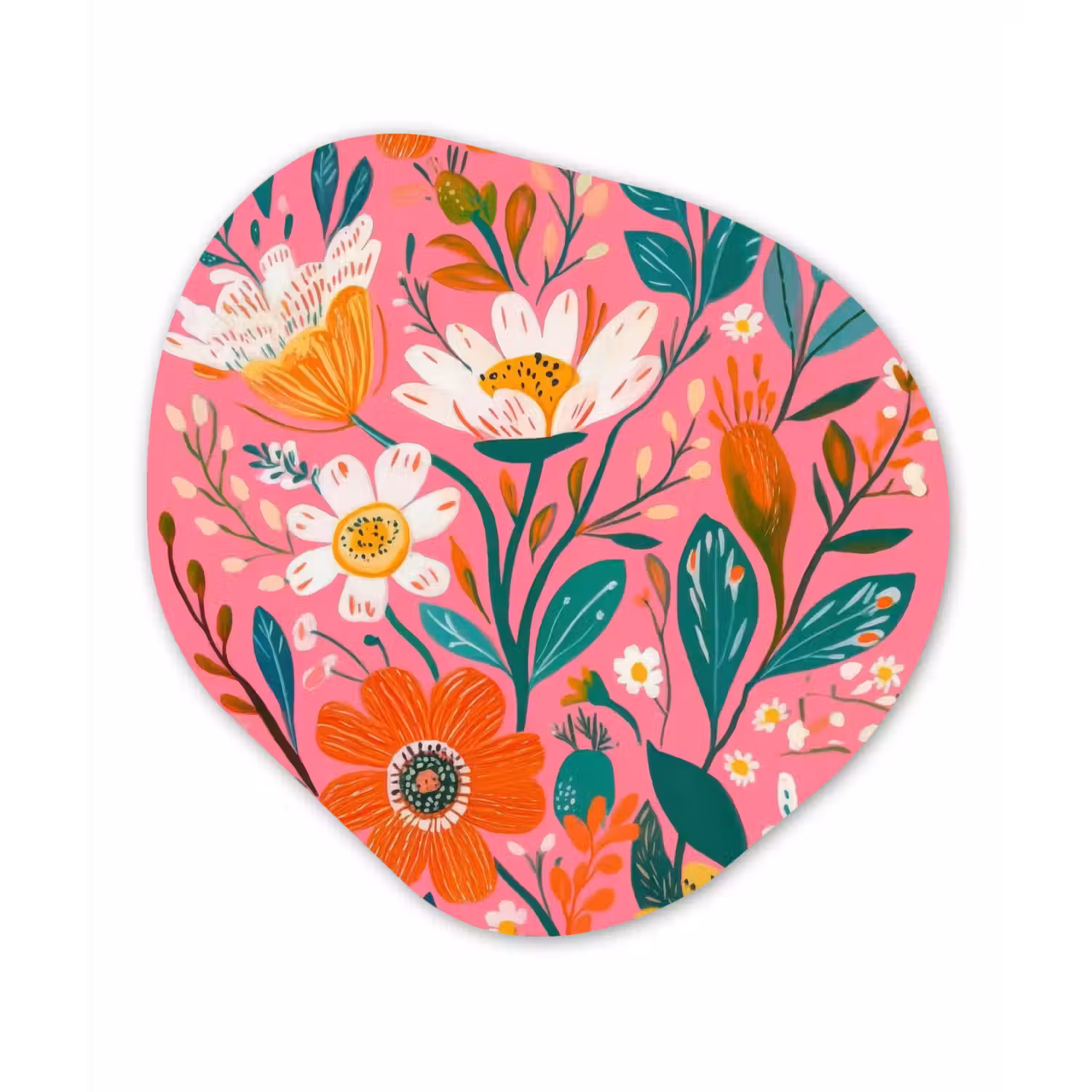 Roze - Bloemen - Wit - Oranje Wandcirkel Organisch Forex 3mm klein -3d
