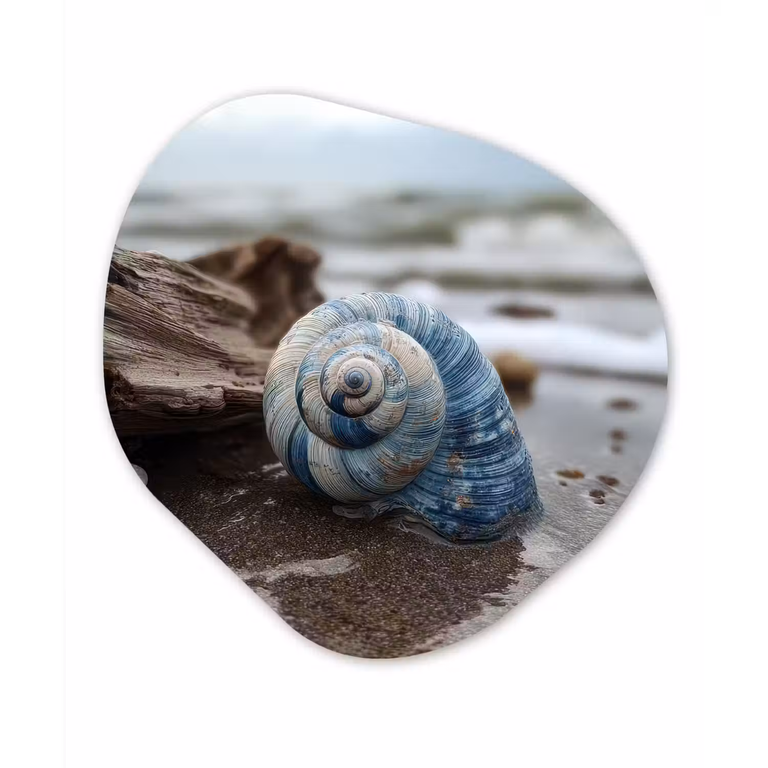 Schelp - Strand - Blauw - Zee Wandcirkel Organisch Forex 3mm klein -3d