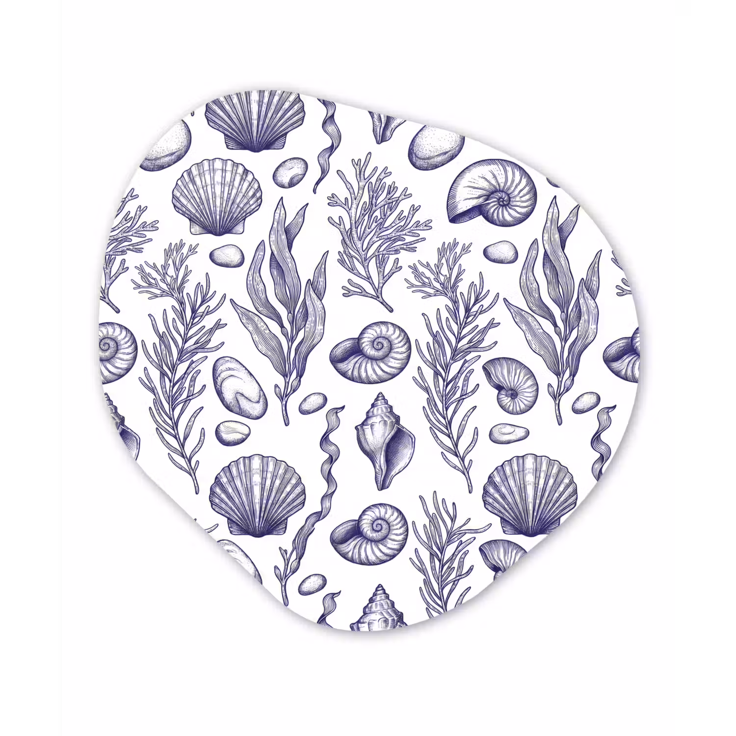 Schelpen - Zeewier - Oceaan - Illustratie - Blauw Wandcirkel Organisch Forex 3mm klein -3d