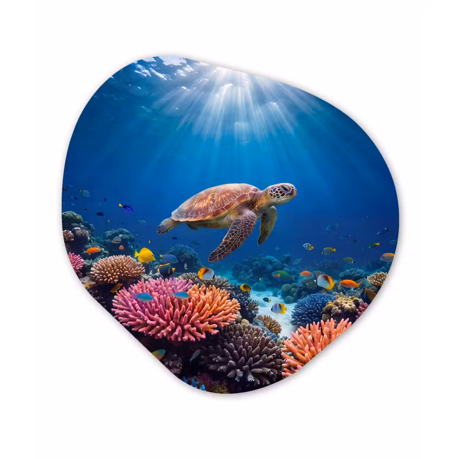 Schildpad - Koraalrif - Oceaan - Dieren - Blauw Wandcirkel Organisch Forex 3mm klein -3d