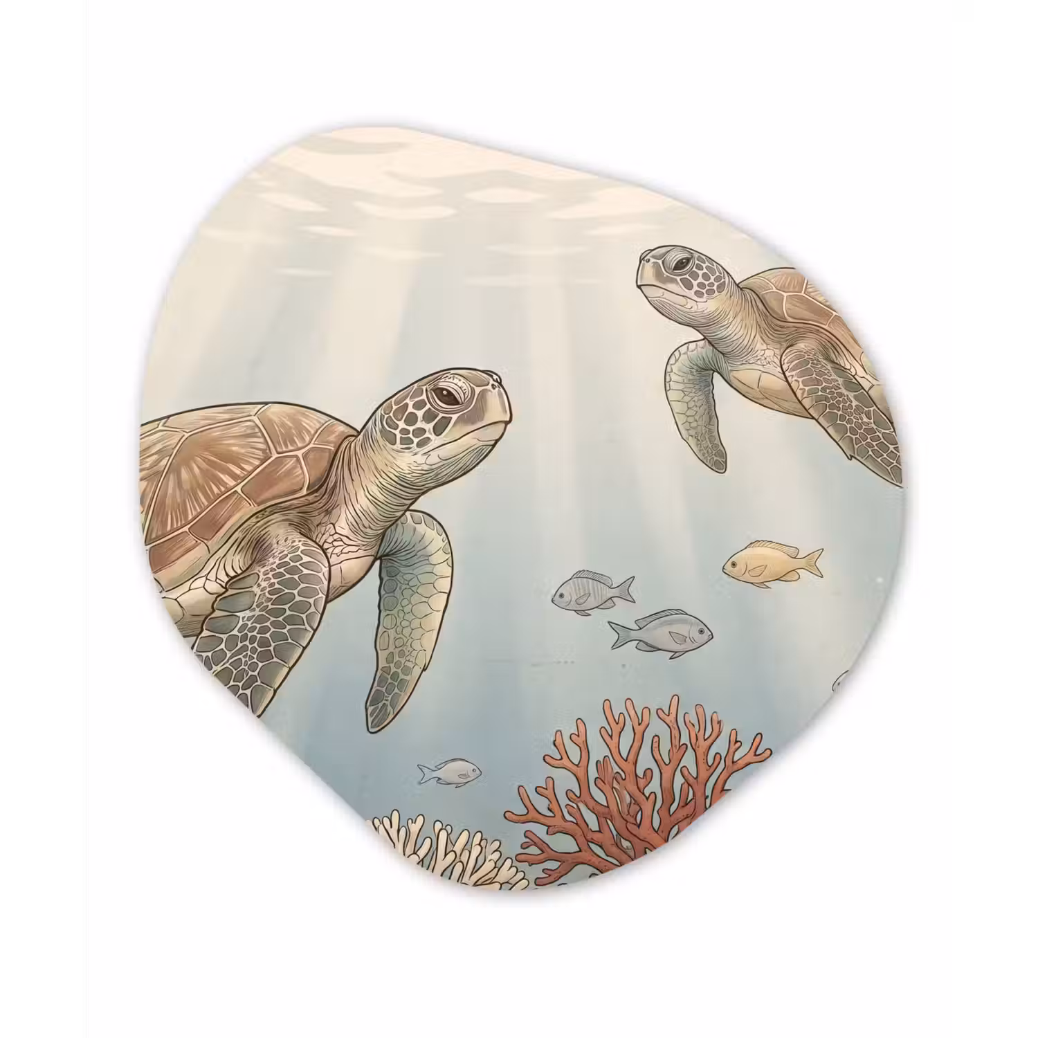 Schildpad - Onderwater - Natuur - Illustratie Wandcirkel Organisch Forex 3mm klein -3d