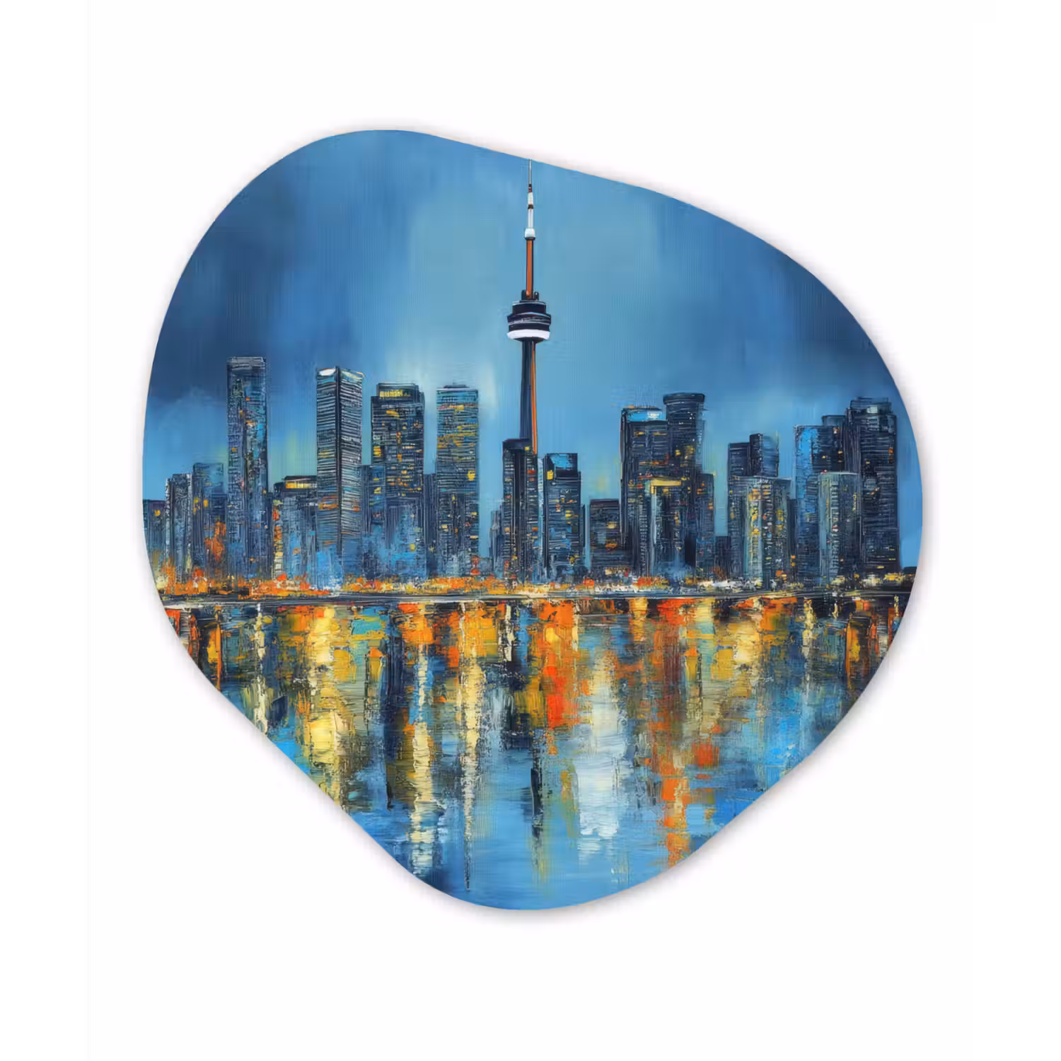 Skyline Toronto - Water - Stadslichten - Toren Wandcirkel Organisch Forex 3mm klein -3d