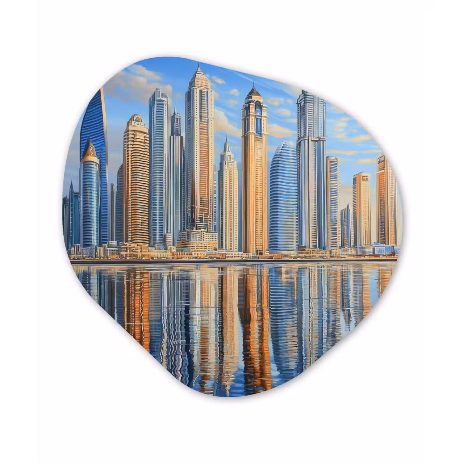 Skyline - Wolkenkrabbers - Water - Blauw Wandcirkel Organisch Forex 3mm klein -3d