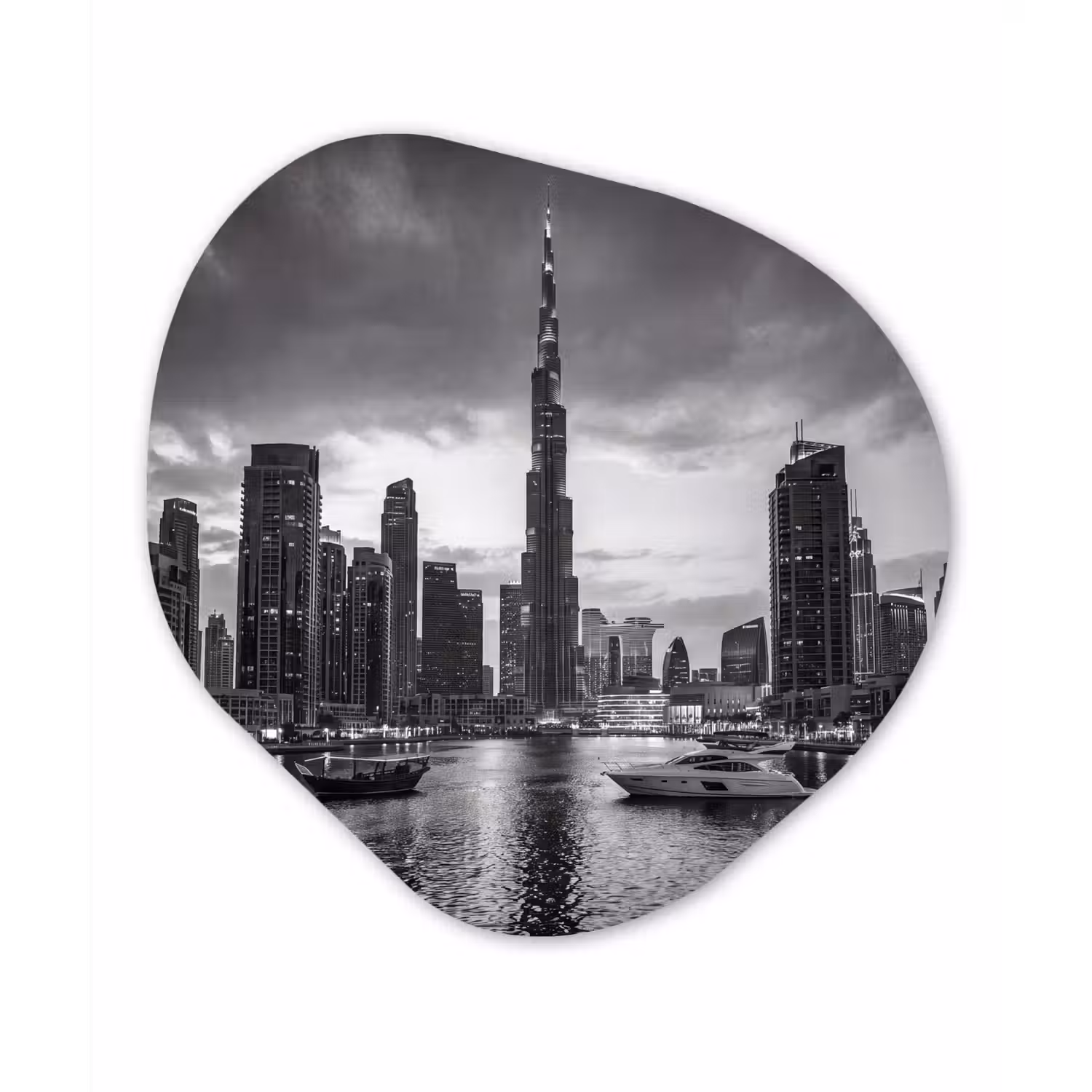 Stad - Skyline - Architectuur - Avond - Zwart-wit Wandcirkel Organisch Forex 3mm klein -3d