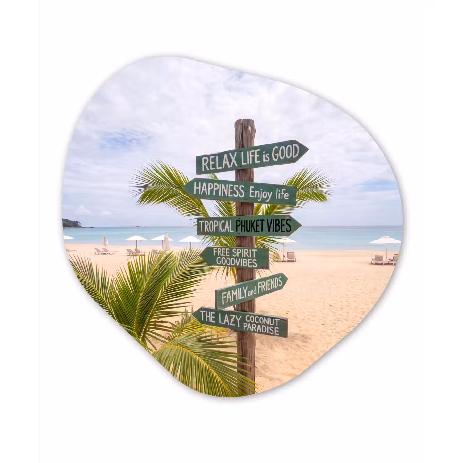 Strand - Wegwijzer - Palmen - Tropisch - Groen Wandcirkel Organisch Forex 3mm klein -3d