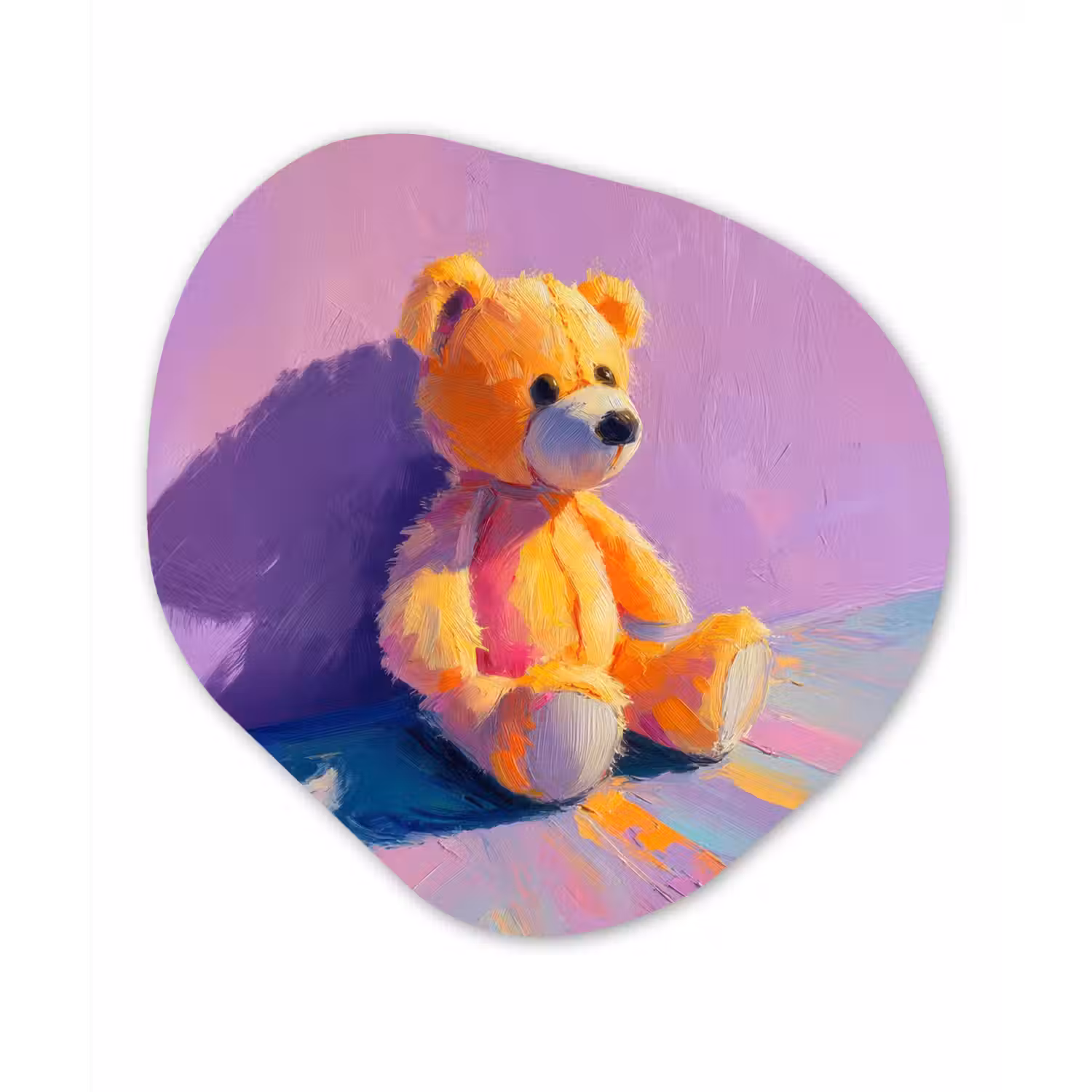 Teddybeer - Schaduw - Penseelstreken - Paars Wandcirkel Organisch Forex 3mm klein -3d