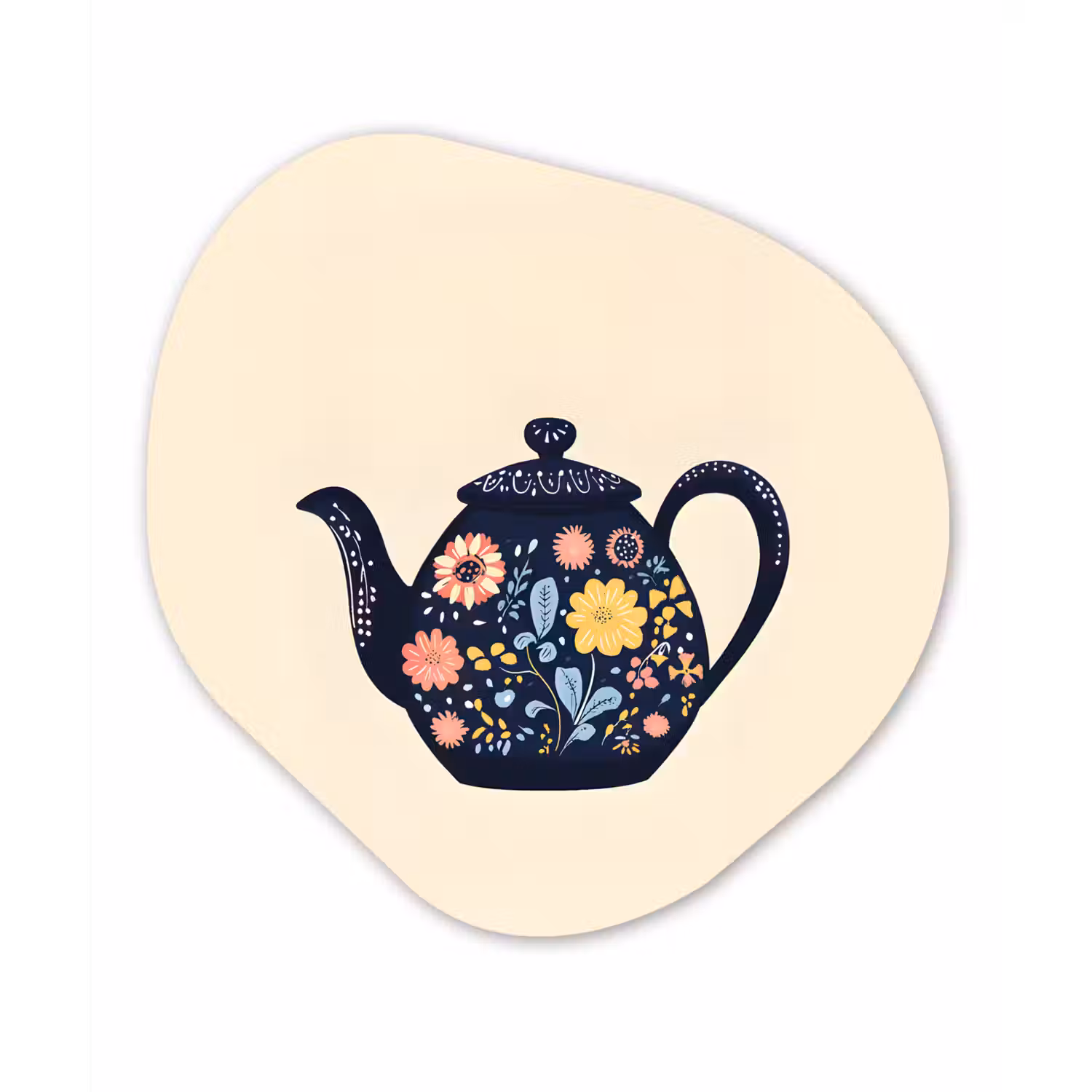 Theepot - Kleurrijk - Bloemen Wandcirkel Organisch Forex 3mm klein -3d