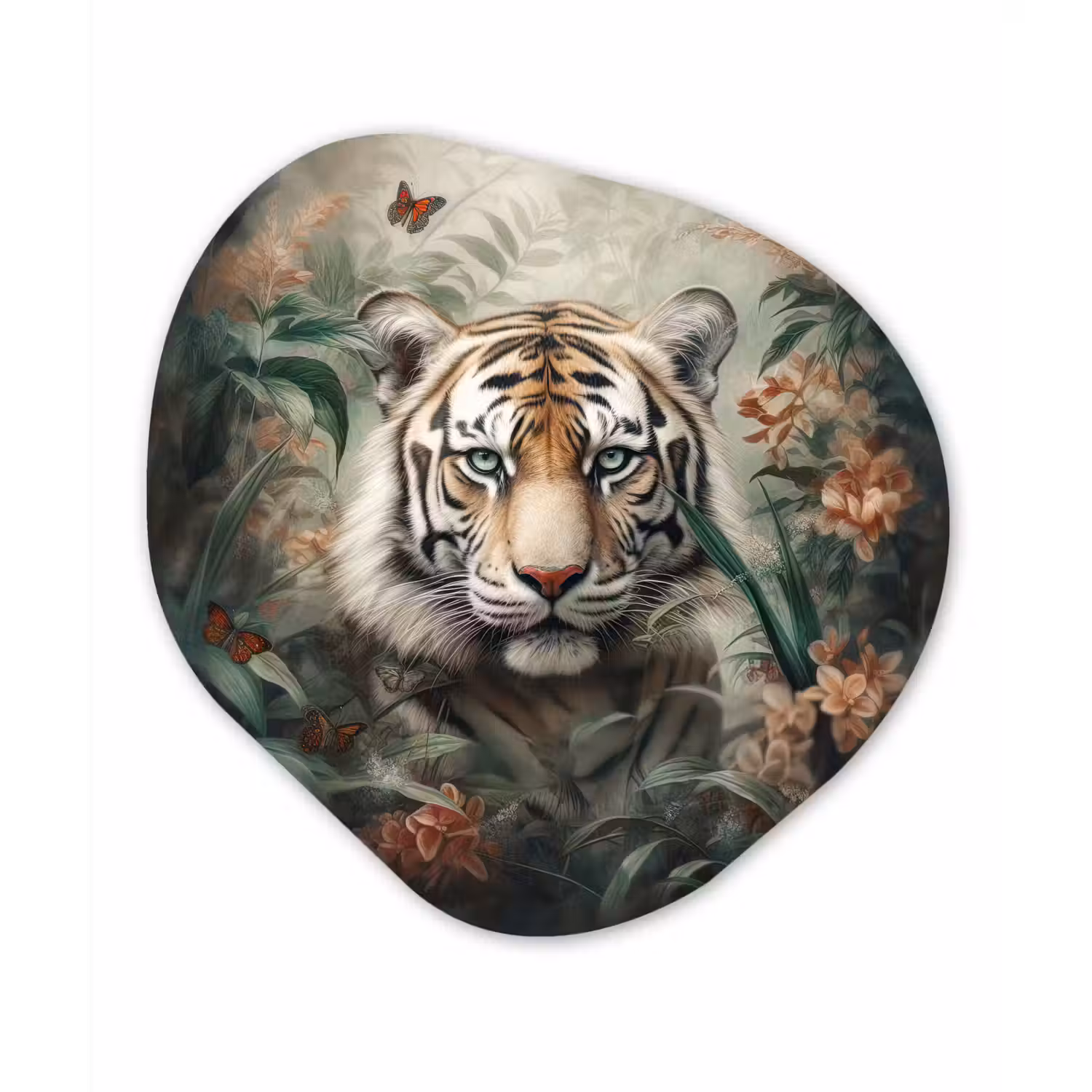 Tijger - Vlinders - Dieren - Jungle - Bloemen Wandcirkel Organisch Forex 3mm klein -3d