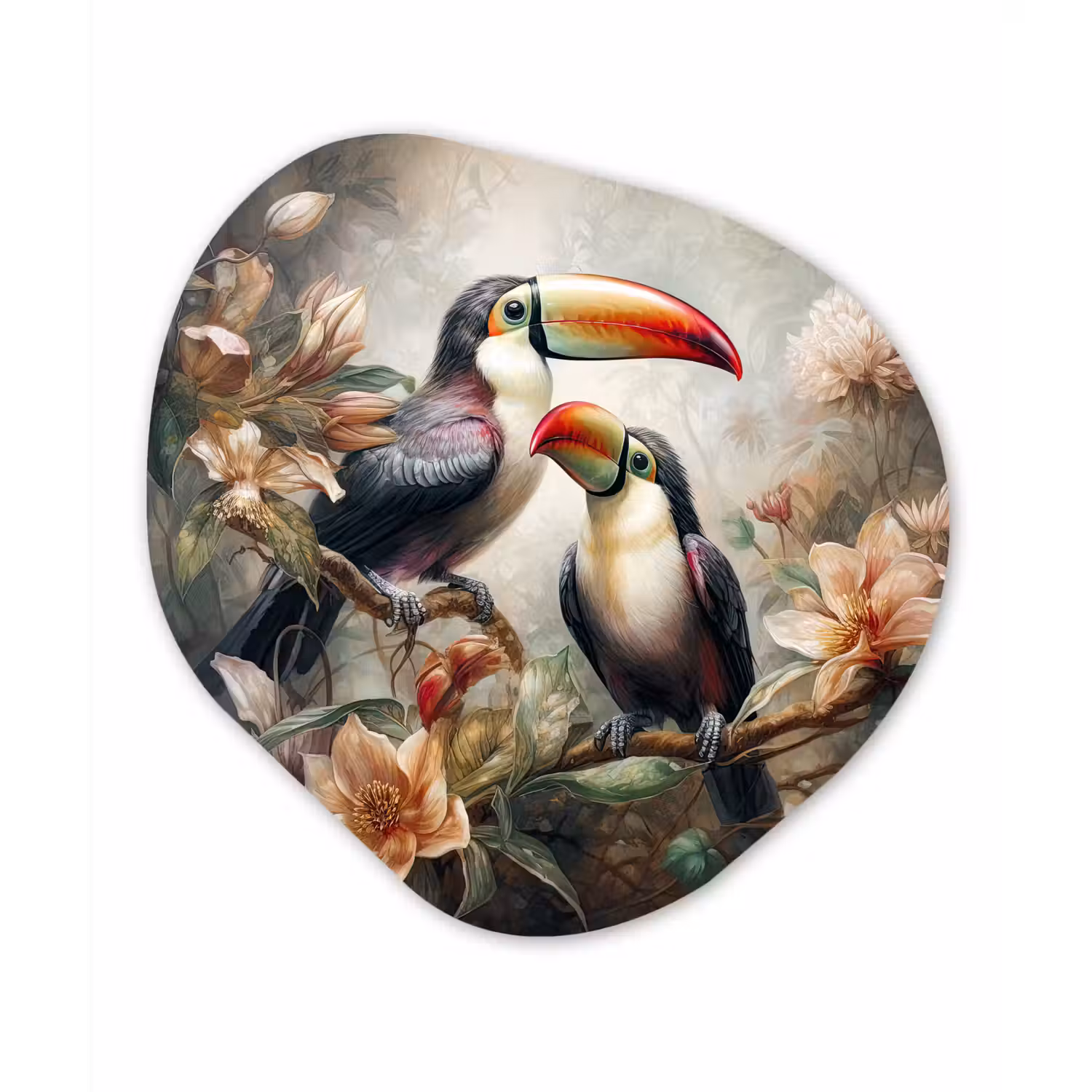 Toekan - Vogels - Bloemen - Jungle Wandcirkel Organisch Forex 3mm klein -3d