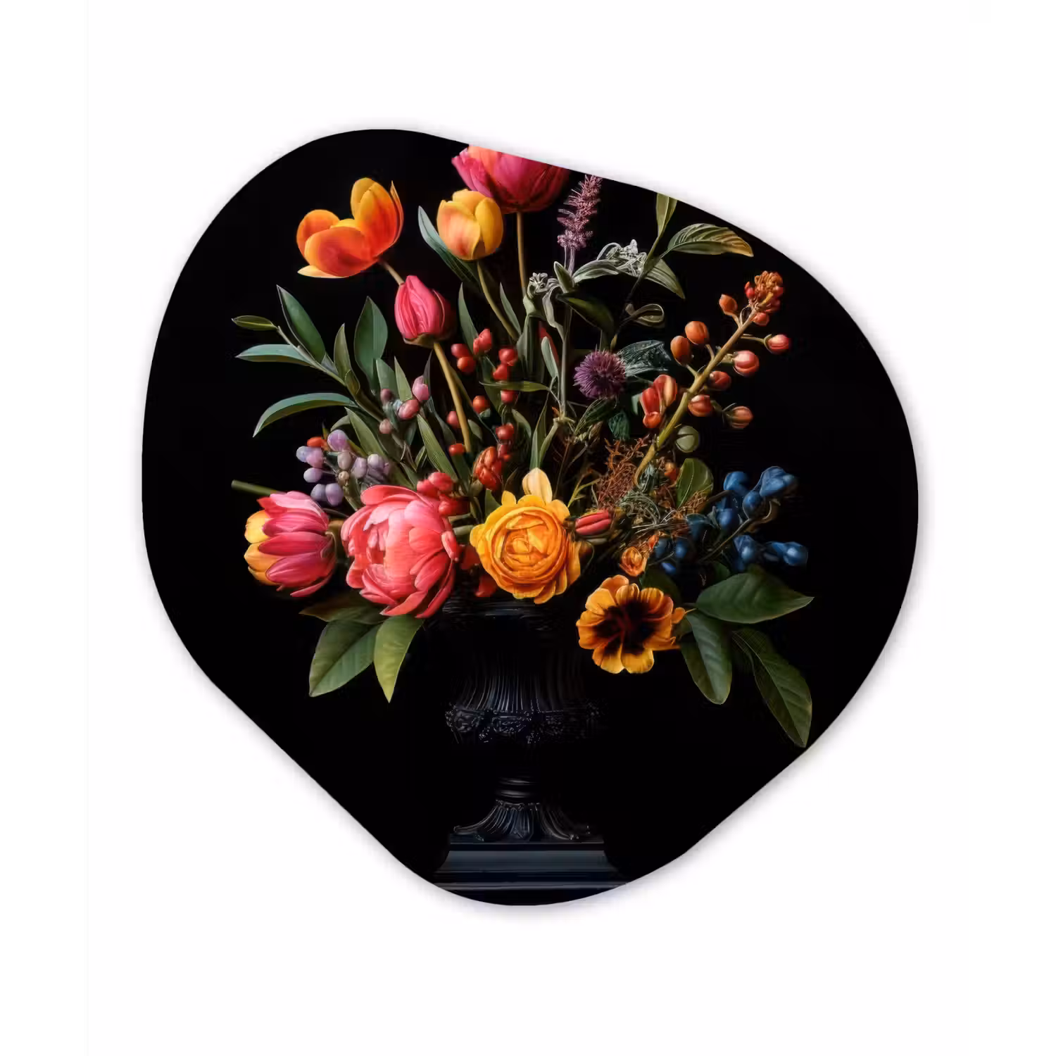 Tulpen - Bessen - Boeket - Vaas Wandcirkel Organisch Forex 3mm klein -3d