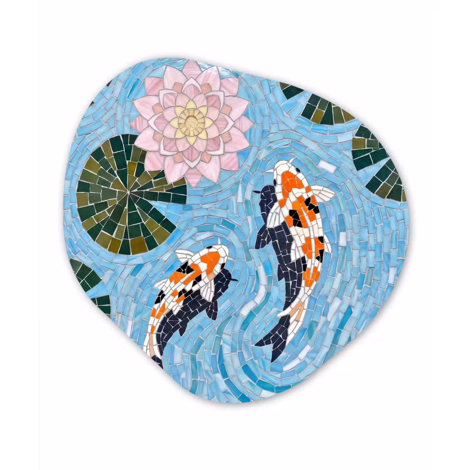 Vis - Water - Natuur - Mozaïek - Blauw Wandcirkel Organisch Forex 3mm klein -3d