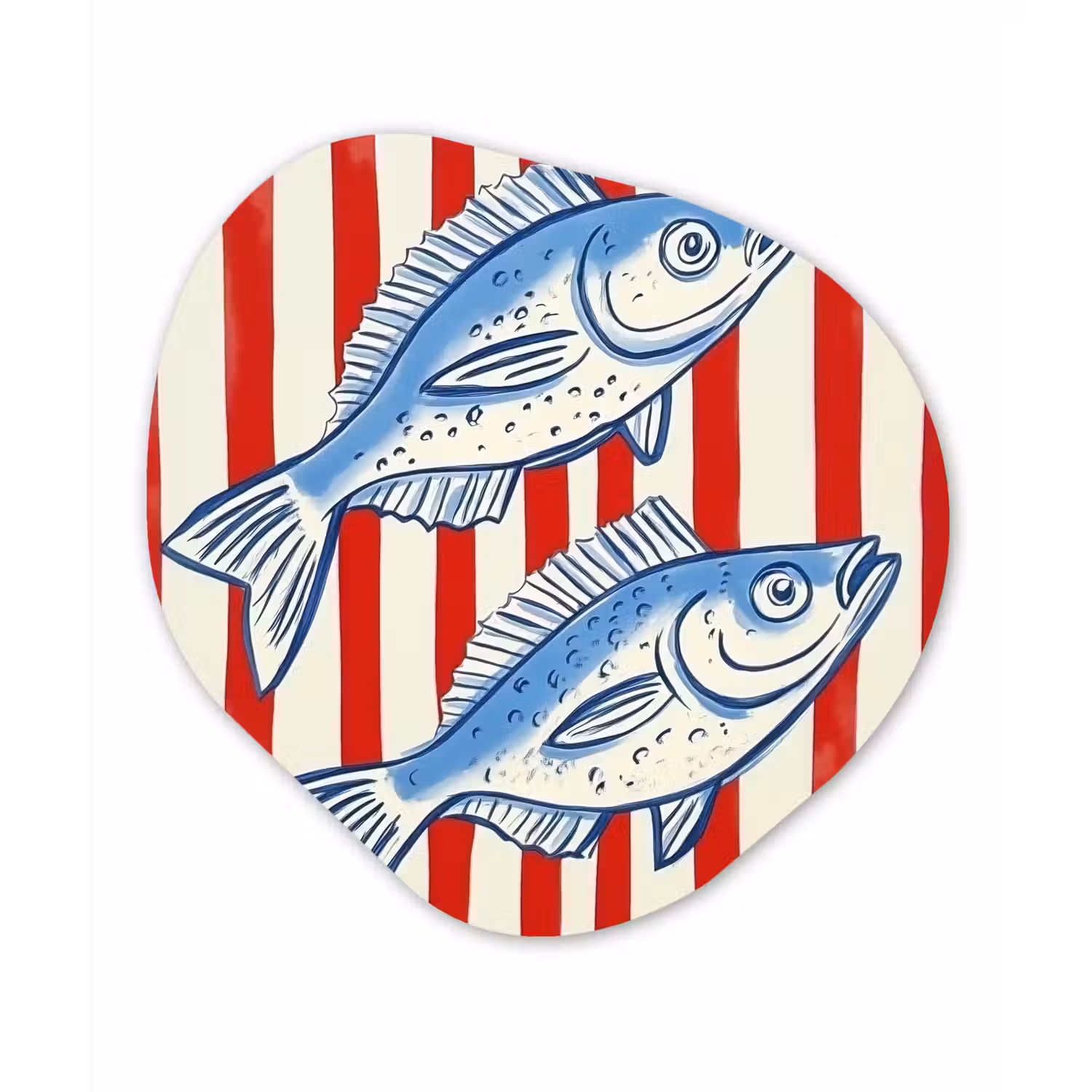 Vissen - Verticale strepen - Blauw - Rood Wandcirkel Organisch Forex 3mm klein -3d