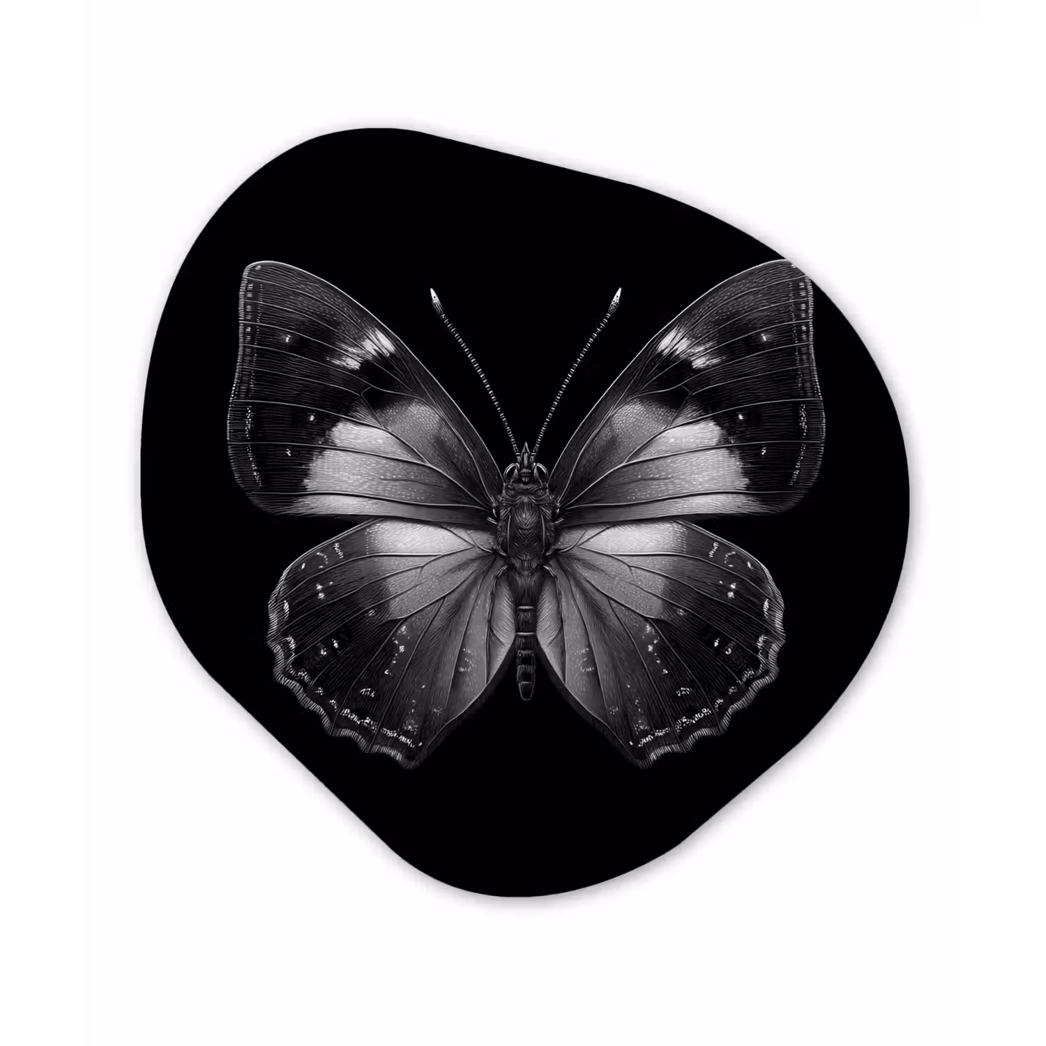 Vlinder - Grijs - Mysterieus Wandcirkel Organisch Forex 3mm klein -3d