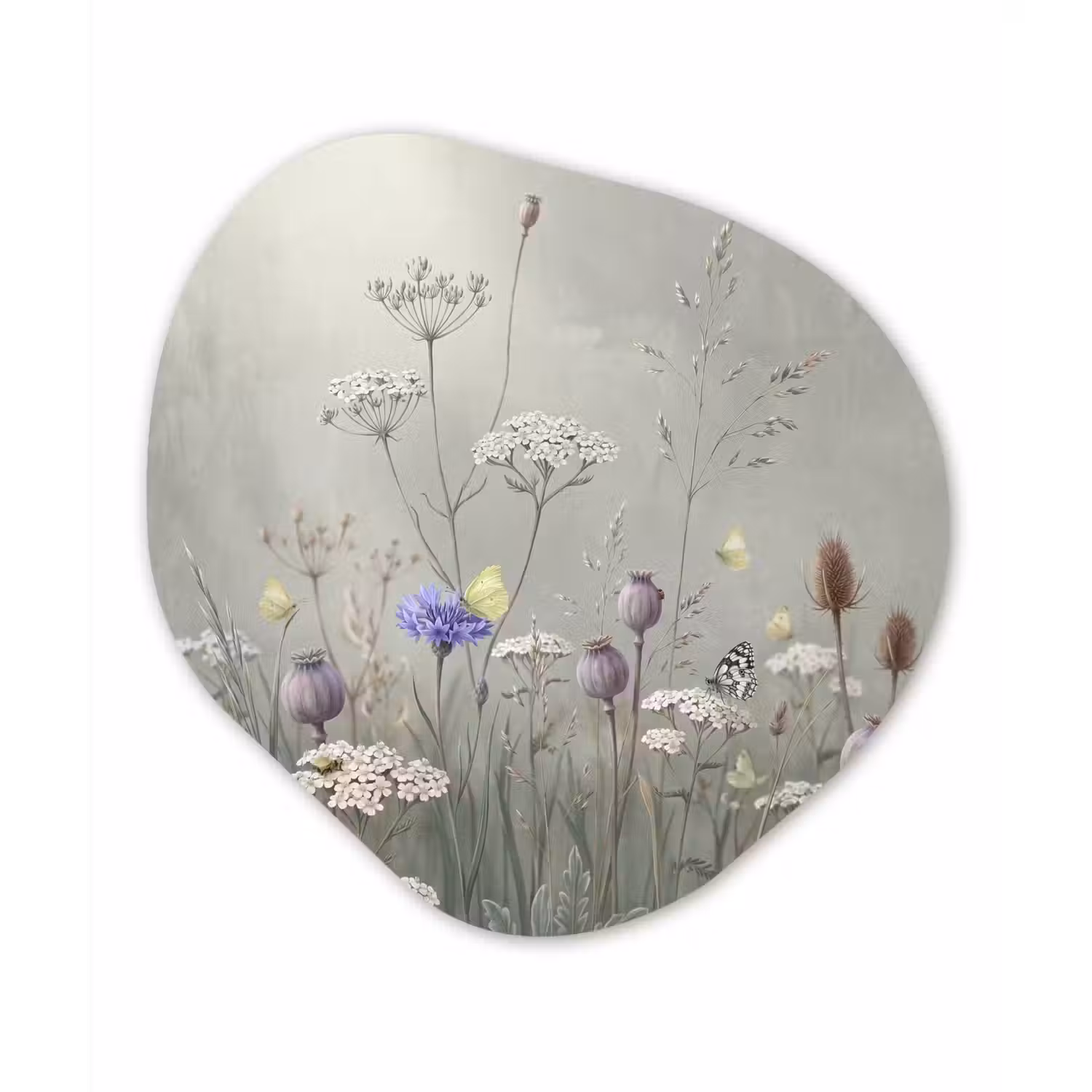 Vlinders - Wildbloemen - Illustratie - Kleurrijk Wandcirkel Organisch Forex 3mm klein -3d