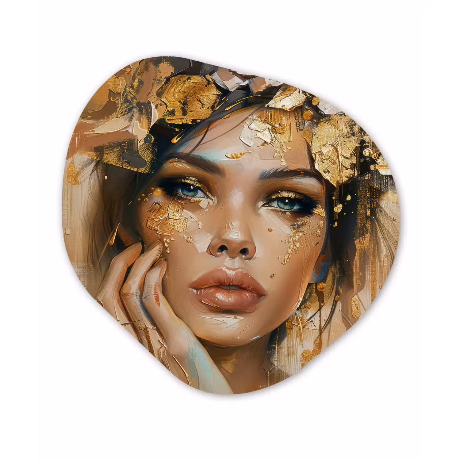 Vrouw - Bloemen - Goud - Portret Wandcirkel Organisch Forex 3mm klein -3d