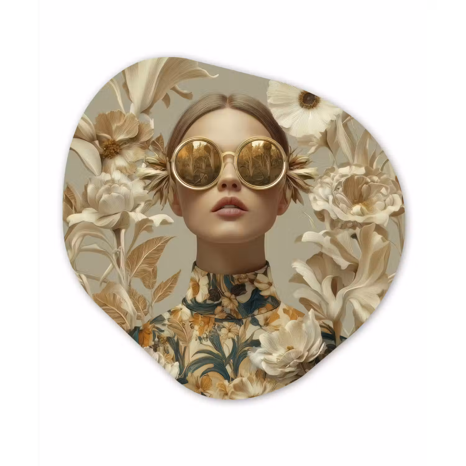 Vrouw - Bloemen - Zonnebril - Wit Wandcirkel Organisch Forex 3mm klein -3d