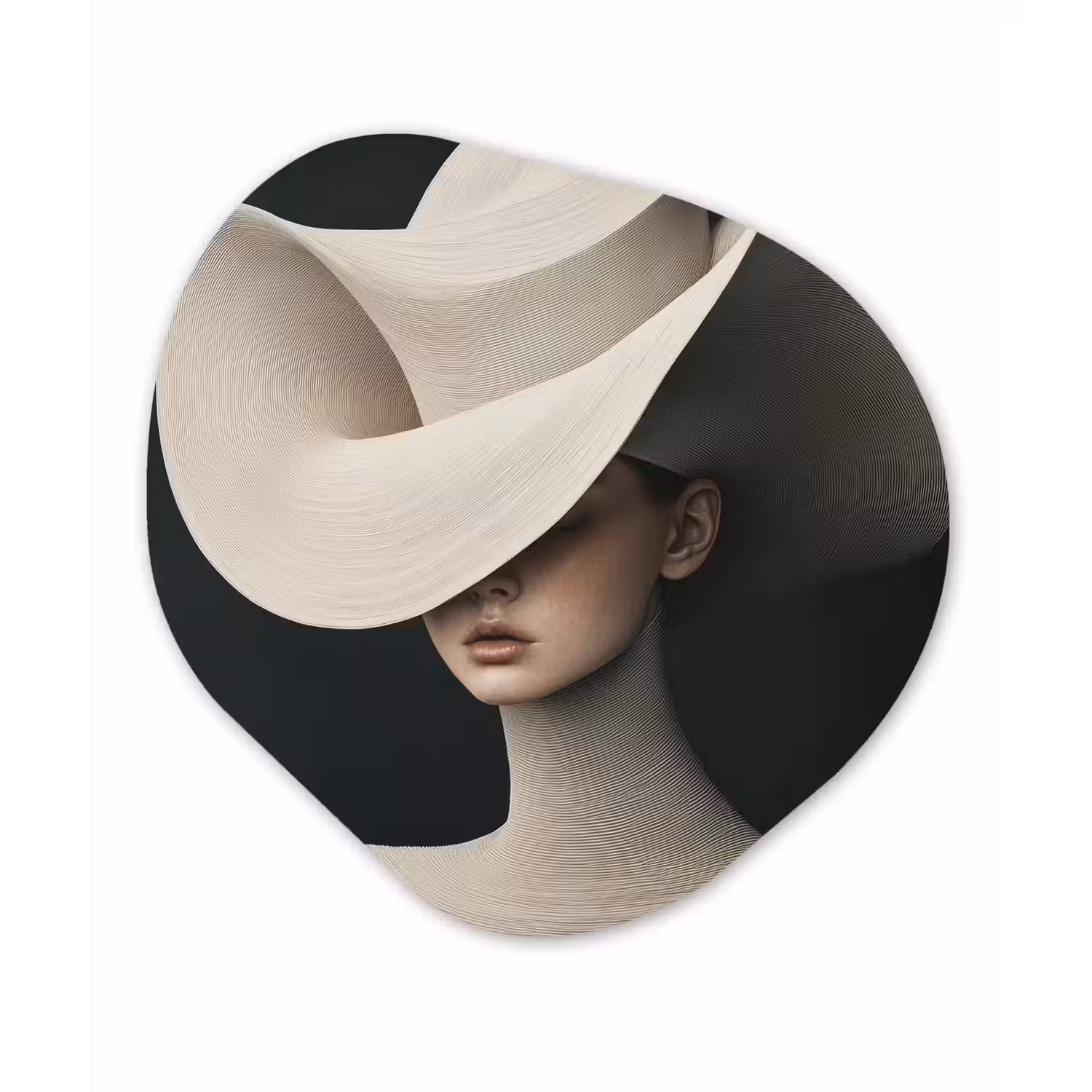 Vrouw - Golvende - Hoed Wandcirkel Organisch Forex 3mm klein -3d