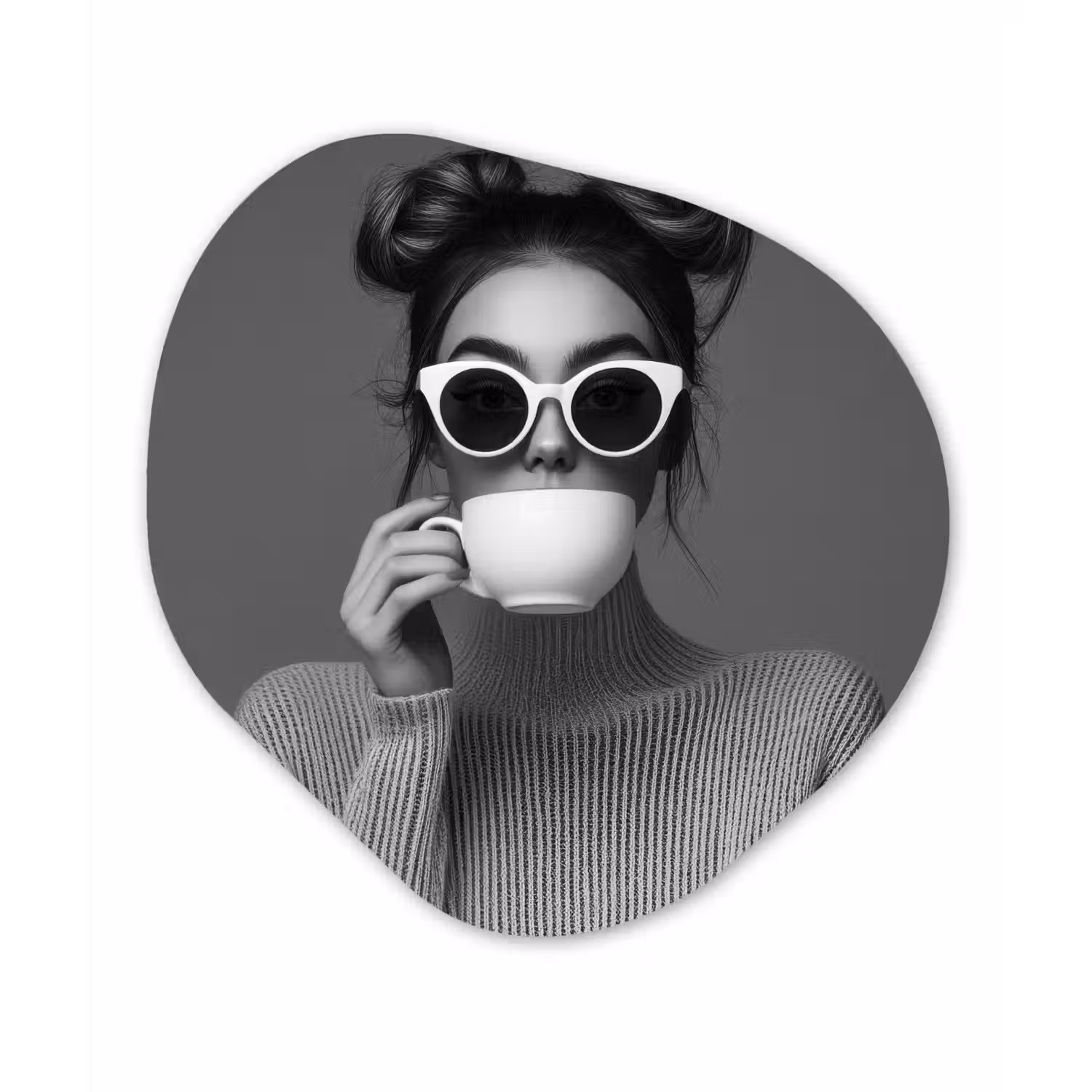 Vrouw - Koffie - Zwart - Wit Wandcirkel Organisch Forex 3mm klein -3d