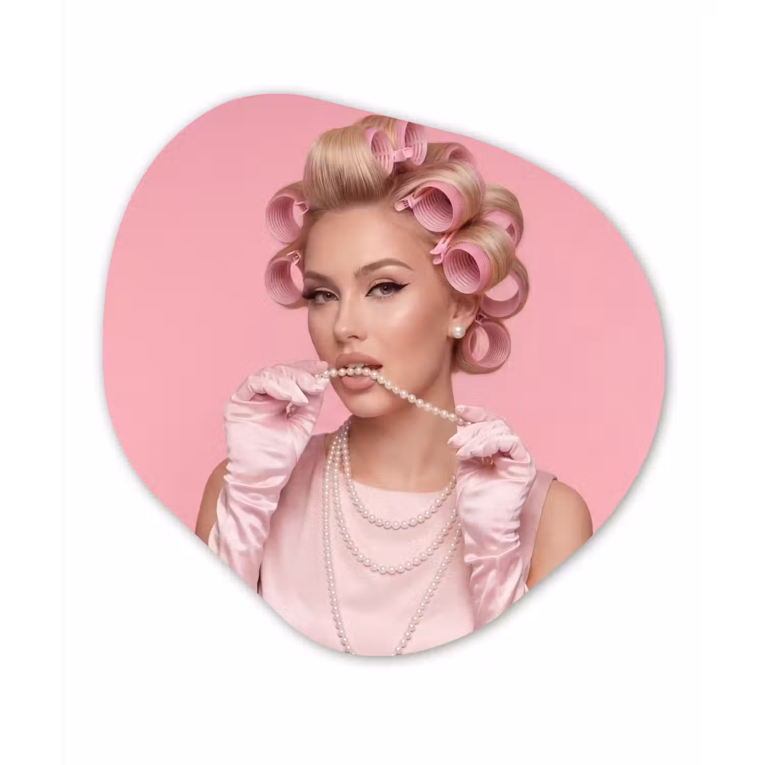 Vrouw - Roze - Parelketting - Krulspelden Wandcirkel Organisch Forex 3mm klein -3d
