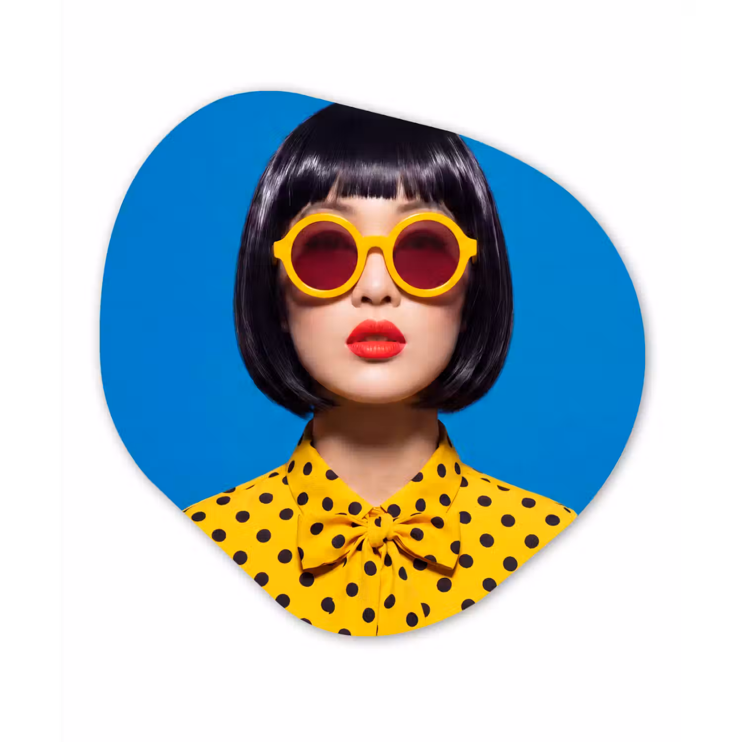 Vrouw - Zonnebril - Pop Art - Portret - Geel Wandcirkel Organisch Forex 3mm klein -3d