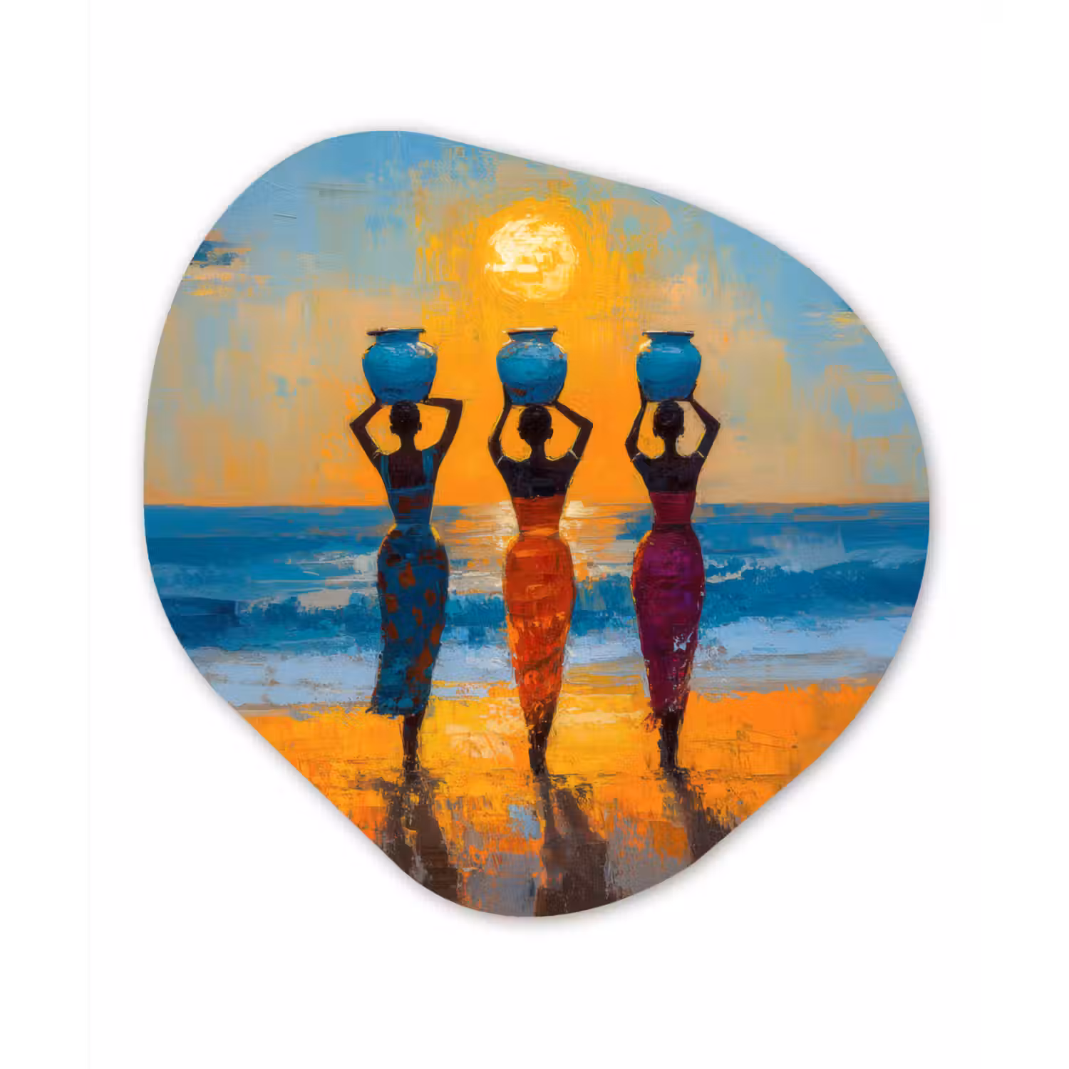 Vrouwen - Strand - Zondsondergang Wandcirkel Organisch Forex 3mm klein -3d