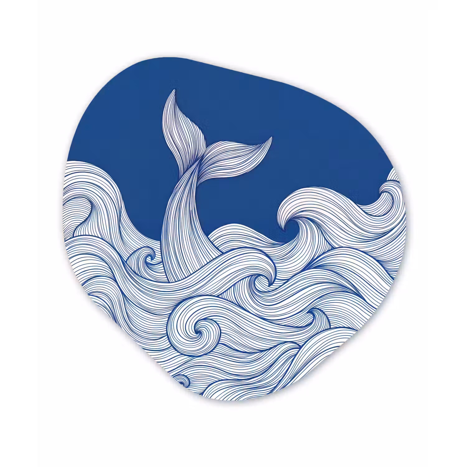 Walvis - Staart - Golven - Lijntekening - Blauw Wandcirkel Organisch Forex 3mm klein -3d