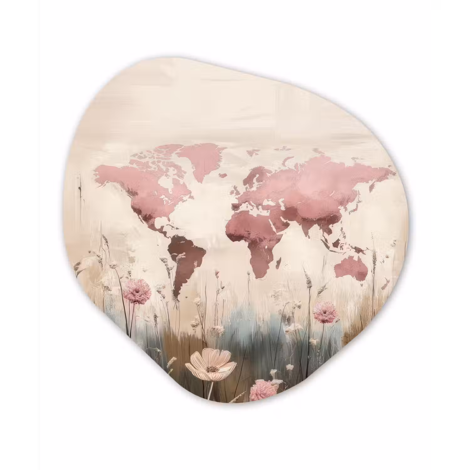 Wereldkaart - Roze - Bloemen Wandcirkel Organisch Forex 3mm klein -3d