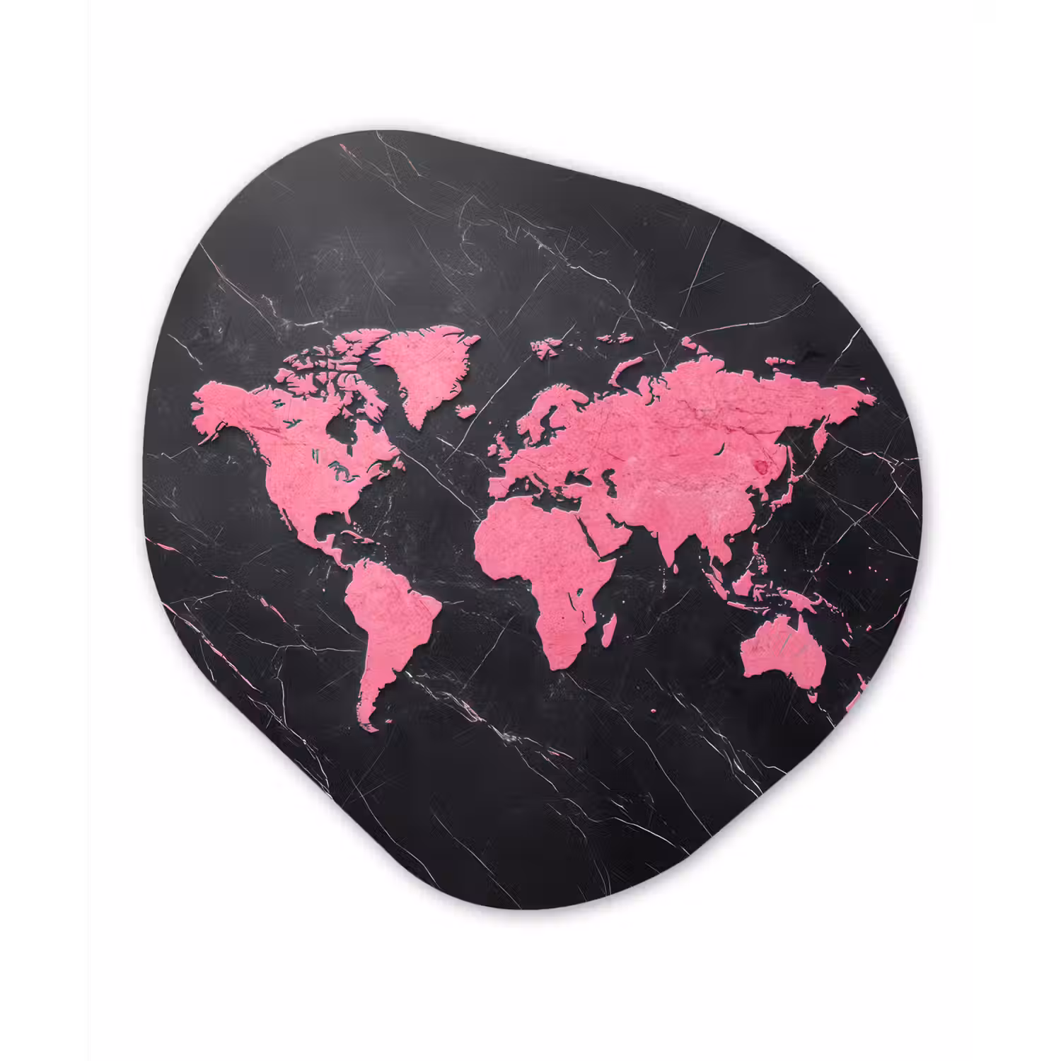 Wereldkaart - Roze - Marmer Wandcirkel Organisch Forex 3mm klein -3d