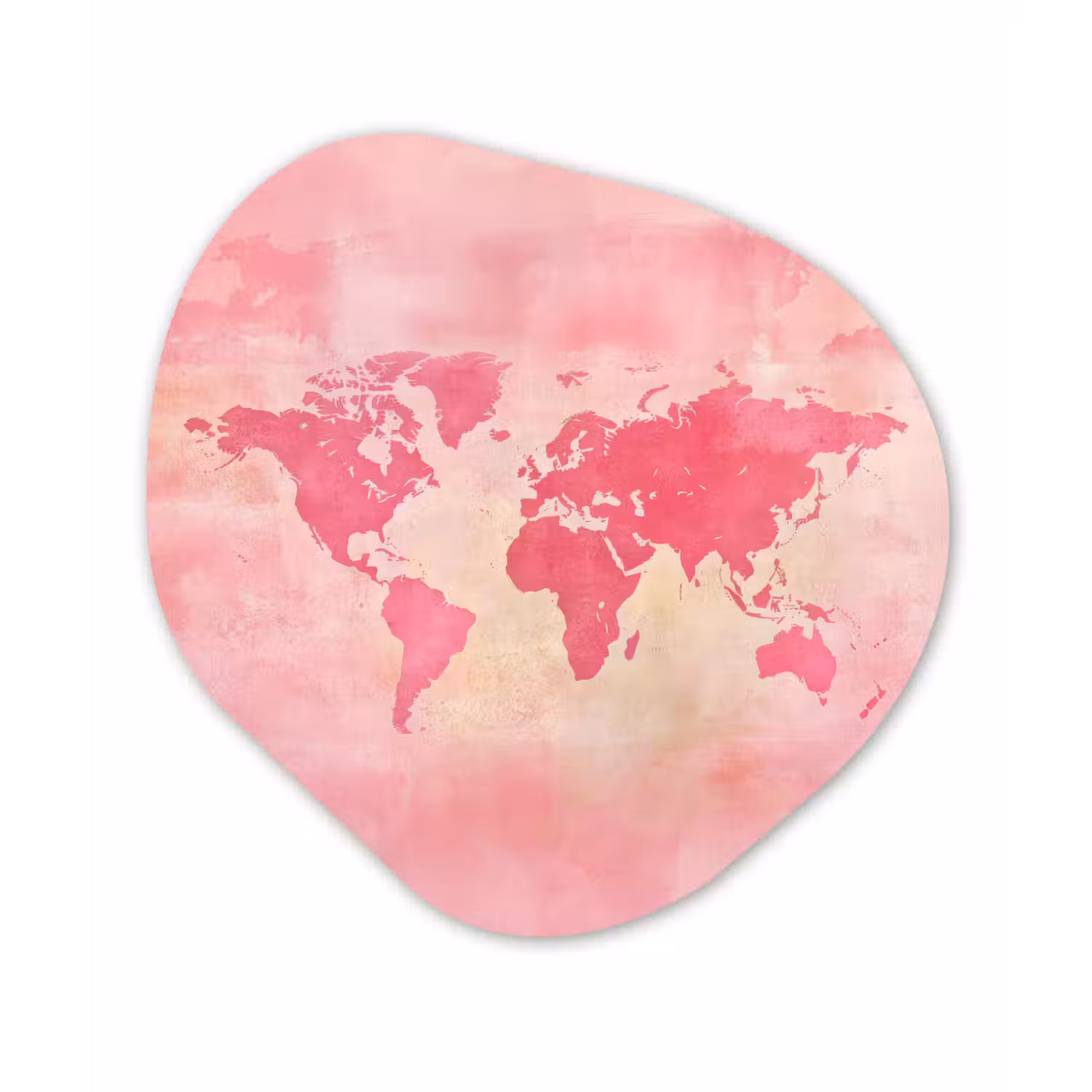 Wereldkaart - Roze - Vaag Wandcirkel Organisch Forex 3mm klein -3d