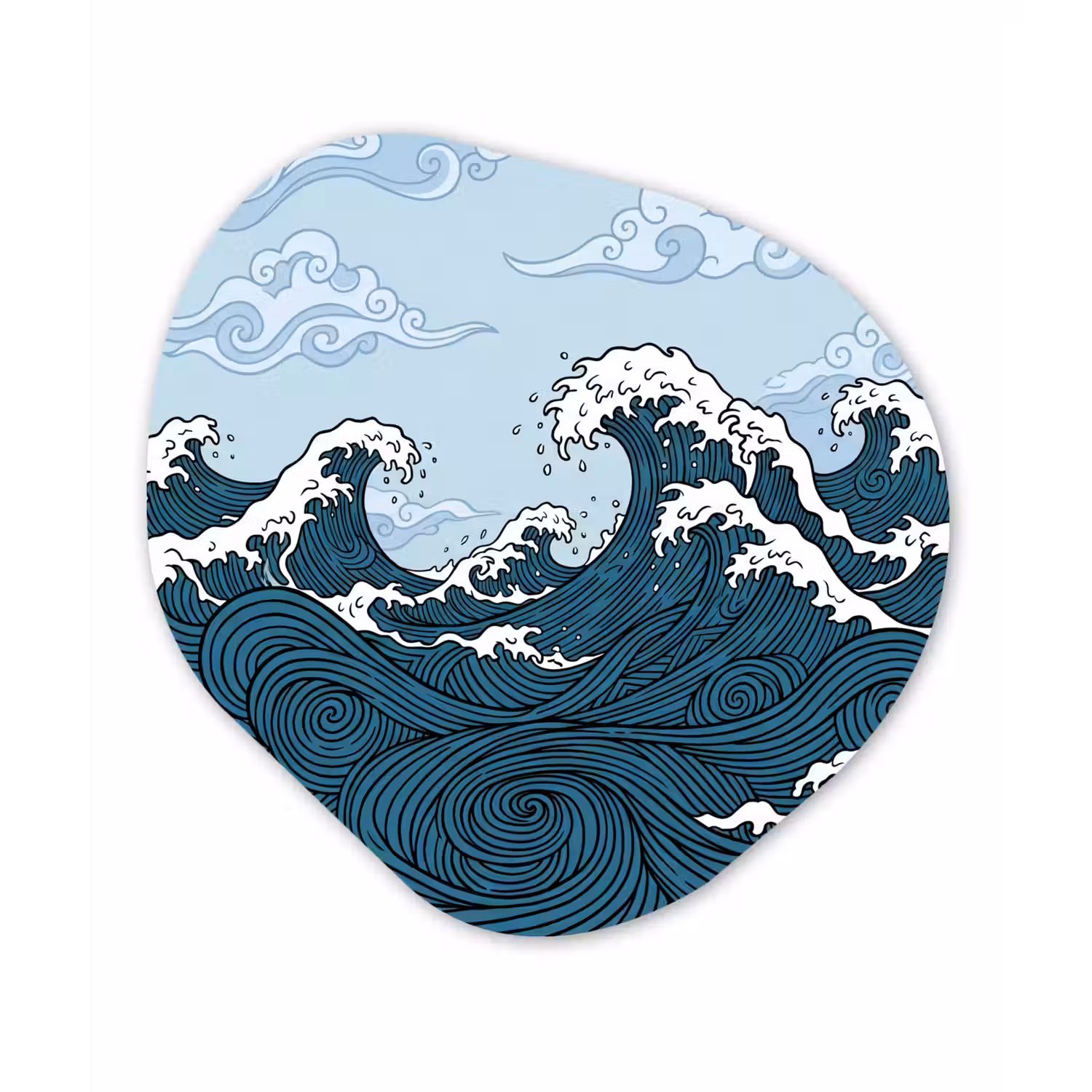 Zee - Golven - Japans - Natuur - Blauw Wandcirkel Organisch Forex 3mm klein -3d