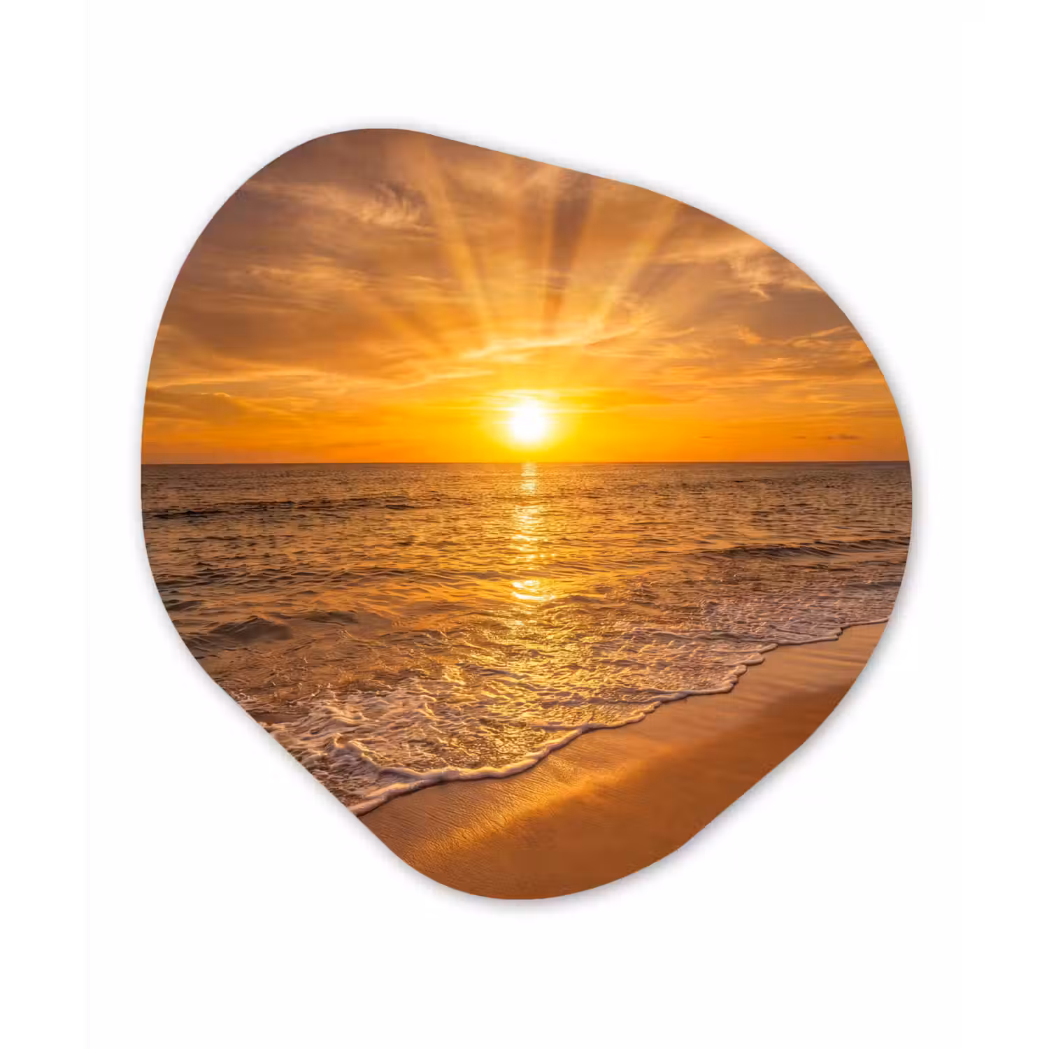 Zee - Zonsondergang - Golven - Kust - Oranje Wandcirkel Organisch Forex 3mm klein -3d