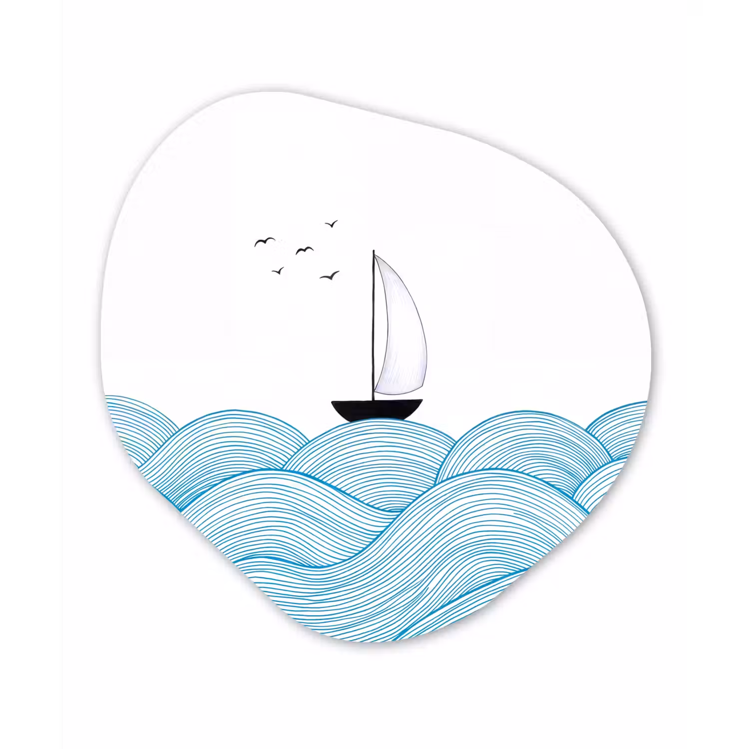 Zeilboot - Golven - Zee - Illustratie - Blauw Wandcirkel Organisch Forex 3mm klein -3d