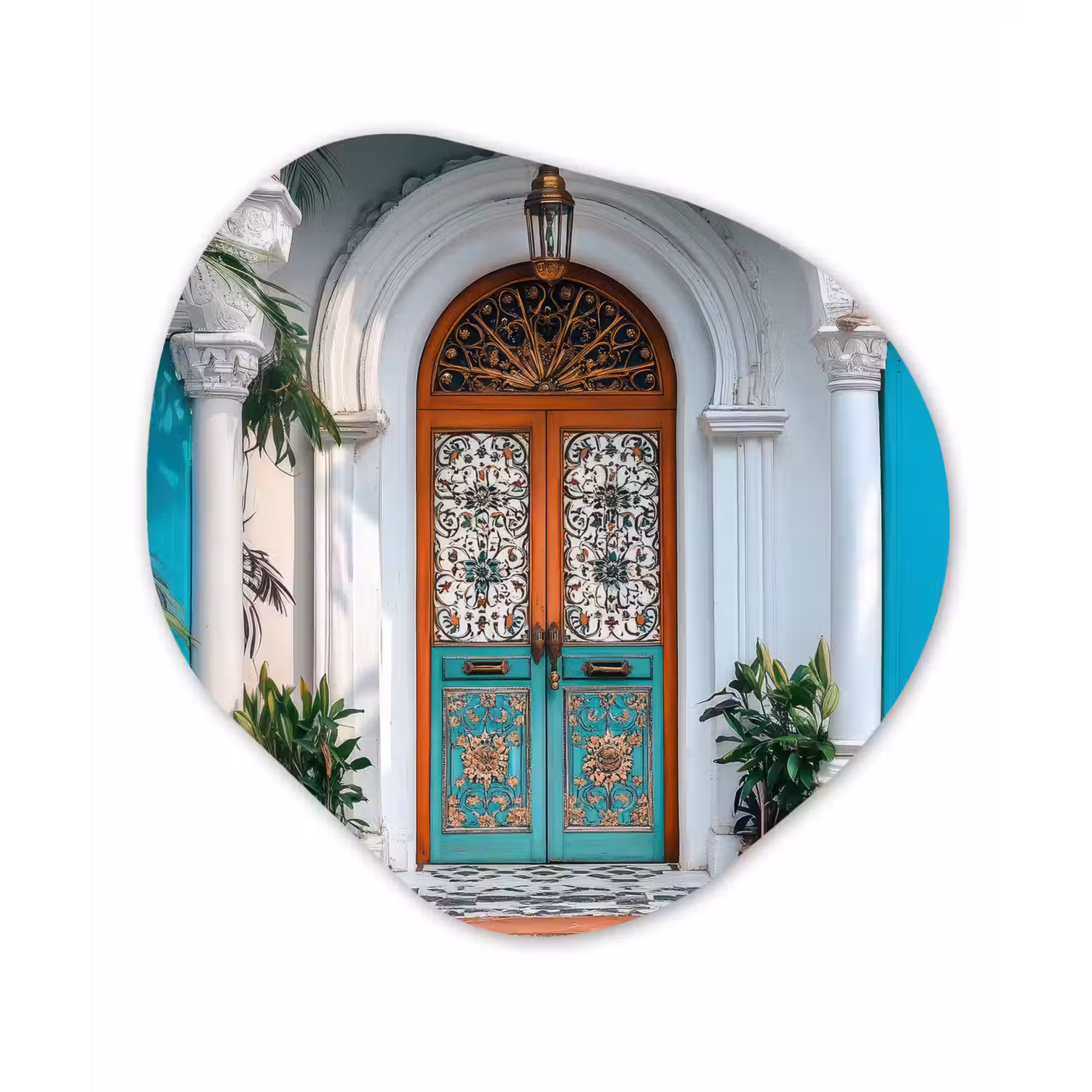 Zuilen - Sierlijke - Deur - Blauw Wandcirkel Organisch Forex 3mm klein -3d