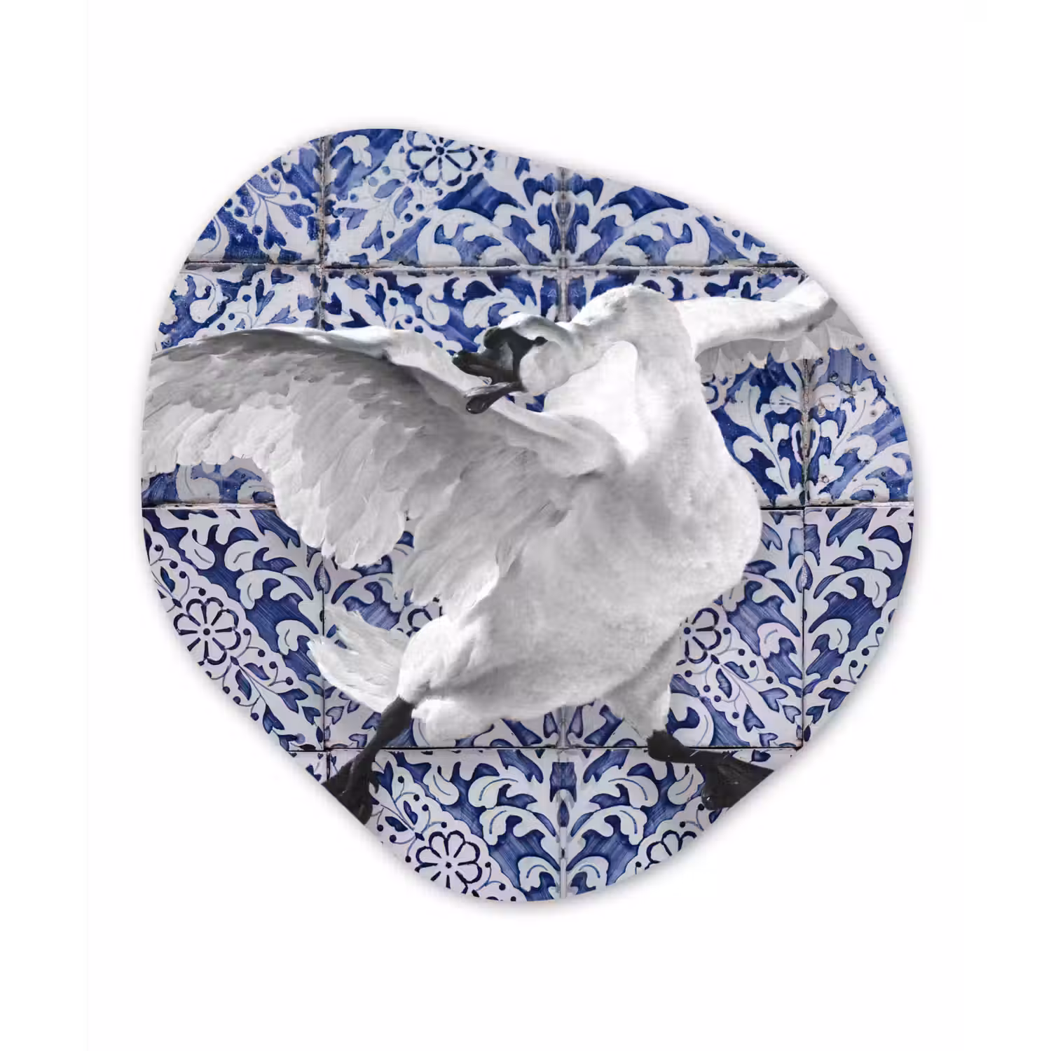 Zwaan - Kunst - Delfts blauw - Schilderij - Oude meesters Wandcirkel Organisch Forex 3mm klein -3d
