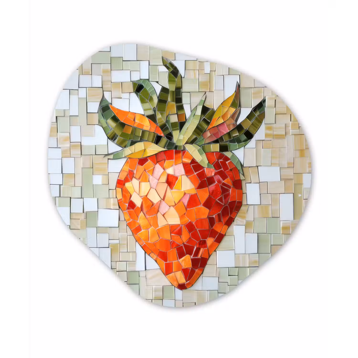 Aardbei - Rood - Mozaïek - Fruit Wandcirkel Organisch Plexiglas middel -3d