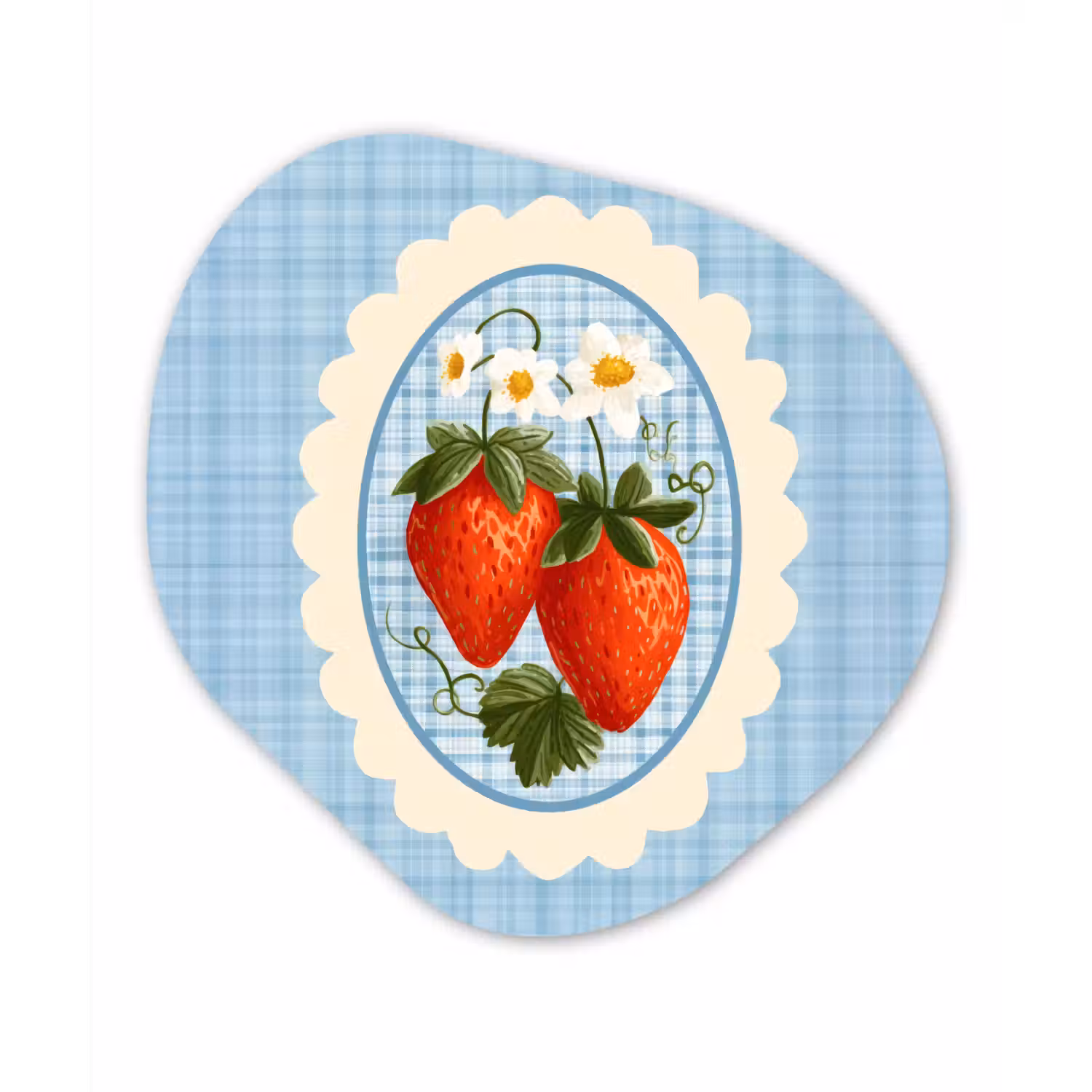 Aardbeien - Lijst - Rood - Geruit Wandcirkel Organisch Plexiglas middel -3d